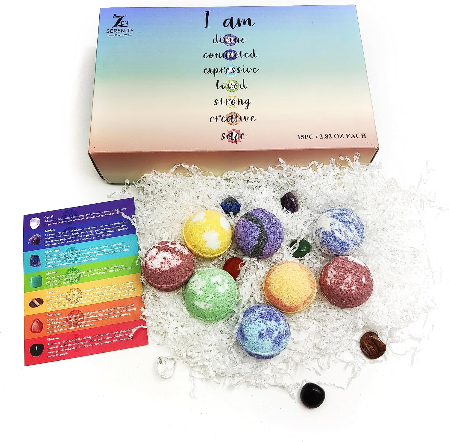 Bombas de baño con piedras preciosas curativas de chakras. 15 bombas de baño de aceites esenciales. Bombas de baño con piedras de chakra reales para