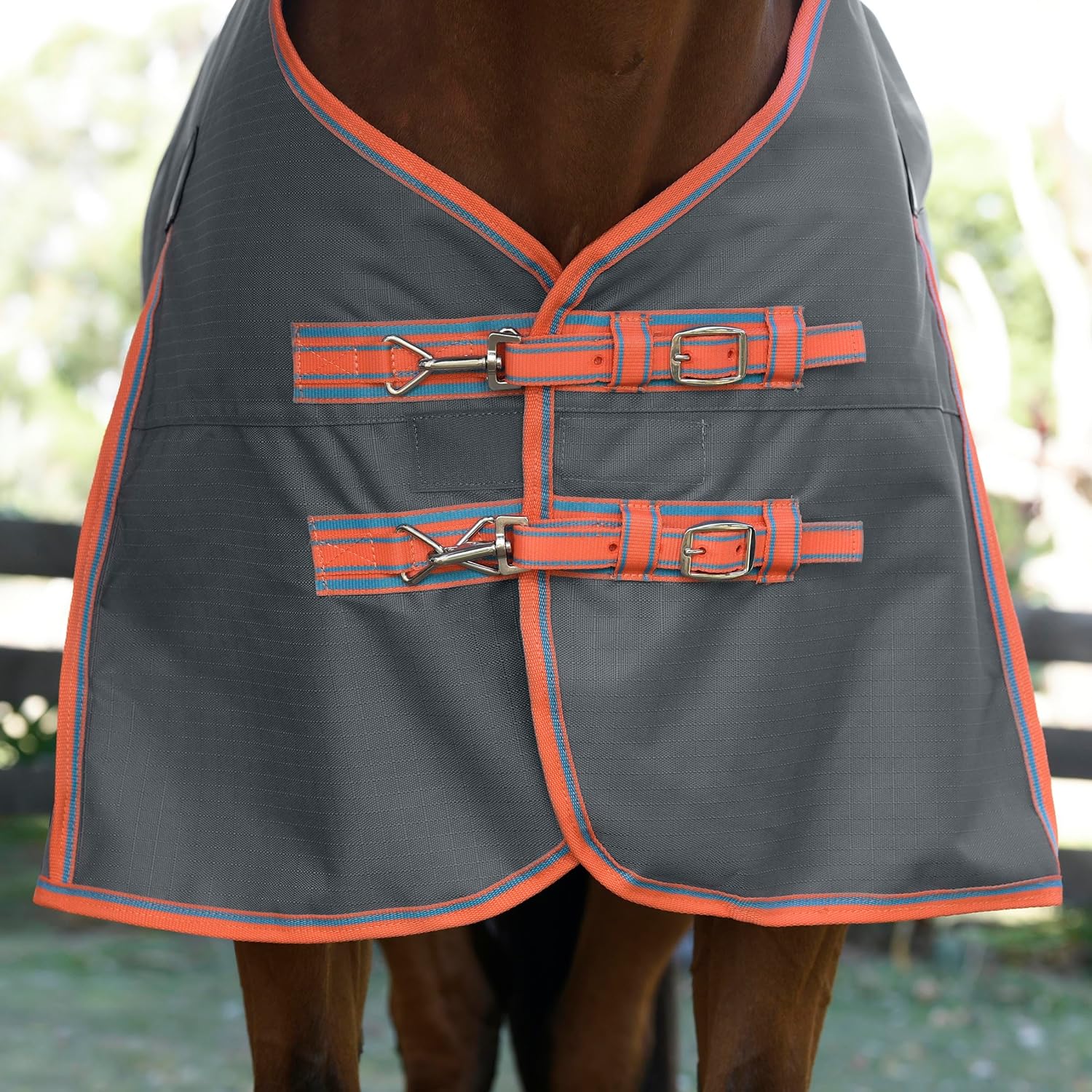 WeatherBeeta ComFiTec Essential Plus Detach-A-Neck – Manta mediana para caballo, grisnaranjaazul, 48 pulgadas
