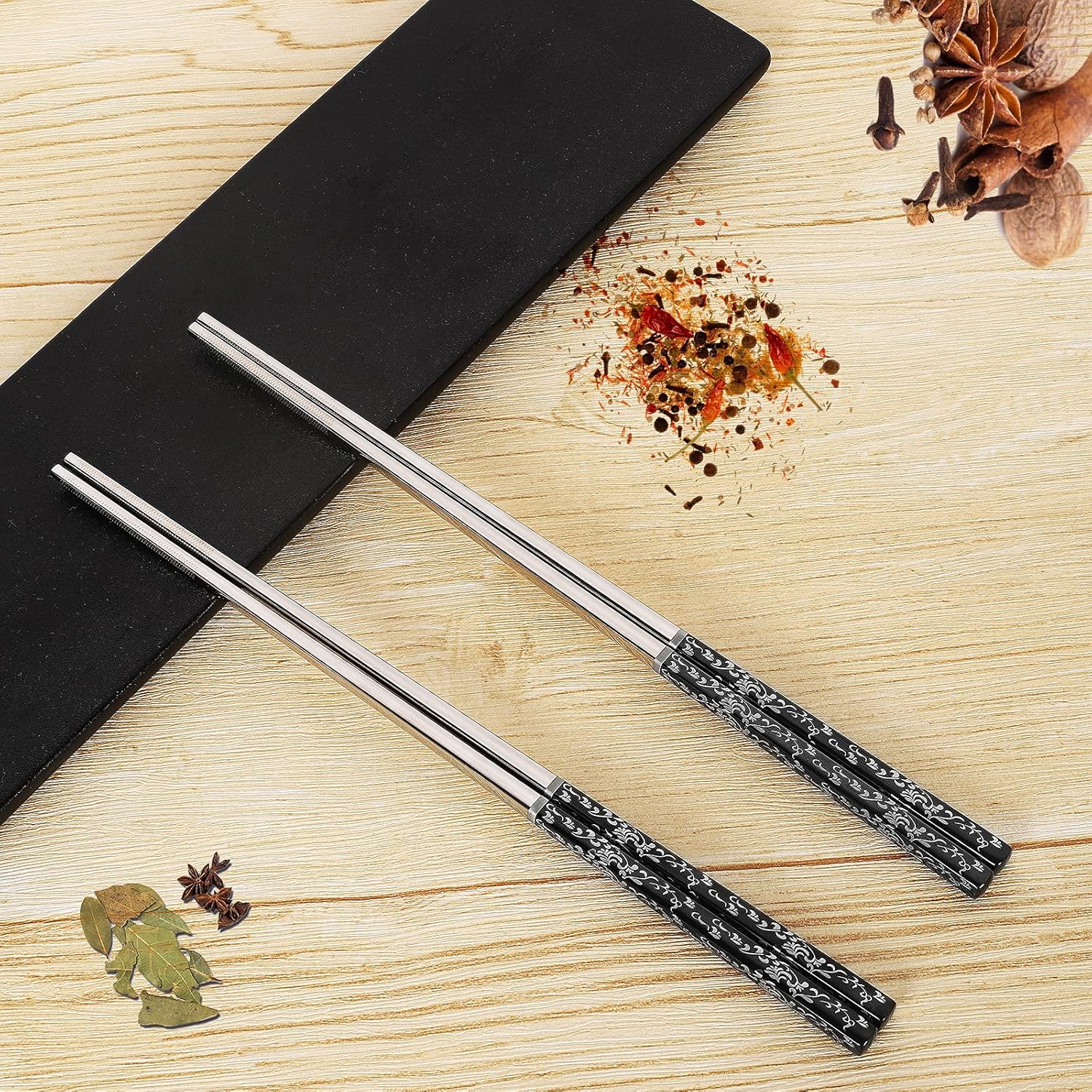 Palillos de acero inoxidable, reutilizables, chapados en titanio, juego de regalo japonés de primera calidad, apto para lavavajillas (3 pares)
