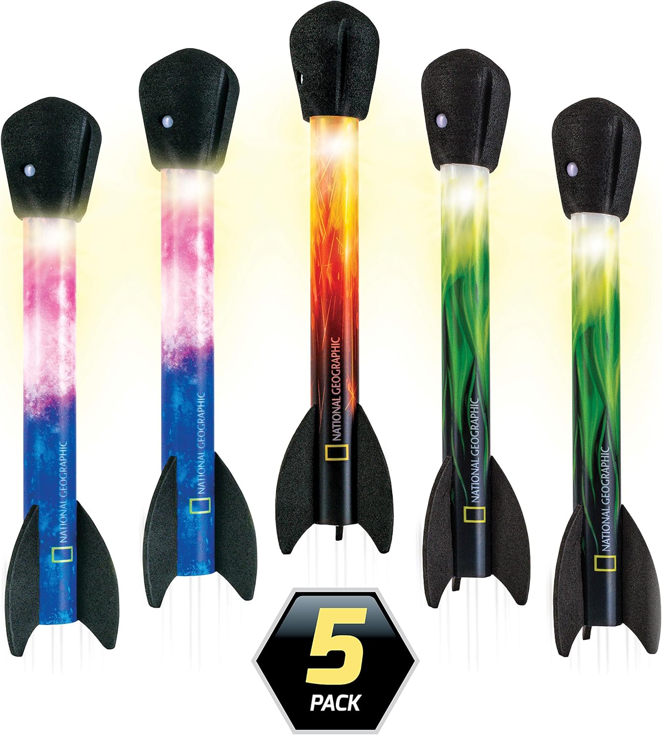 NATIONAL GEOGRAPHIC Recambio de juguete Air Rocket – Colección de cohetes LED definitiva con 5 cohetes de aire iluminados, compatible con todos los