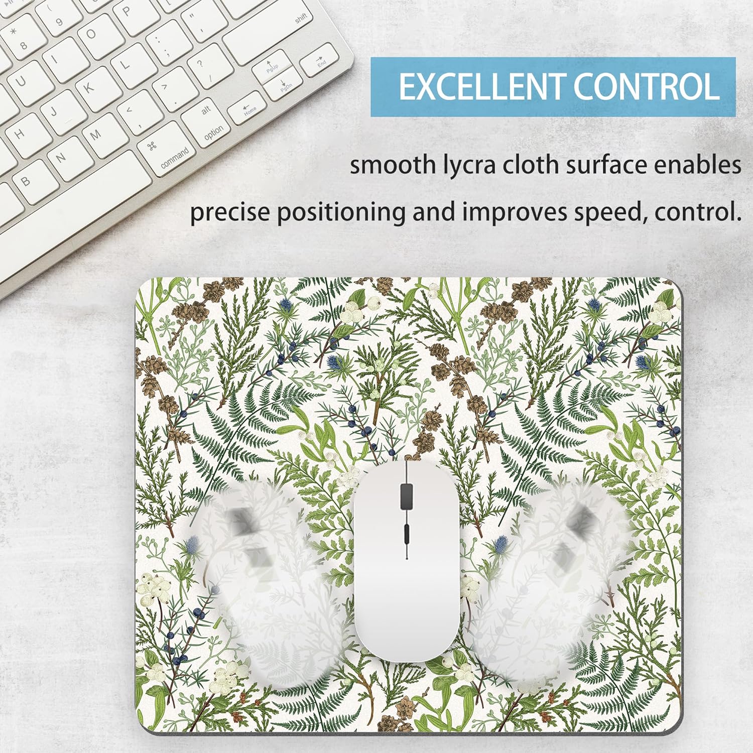 Alfombrilla de mouse floral verde, alfombrilla de mouse cuadrada con plantas botánicas vintage, lindas, lavables, de naturaleza, estética, hierba,