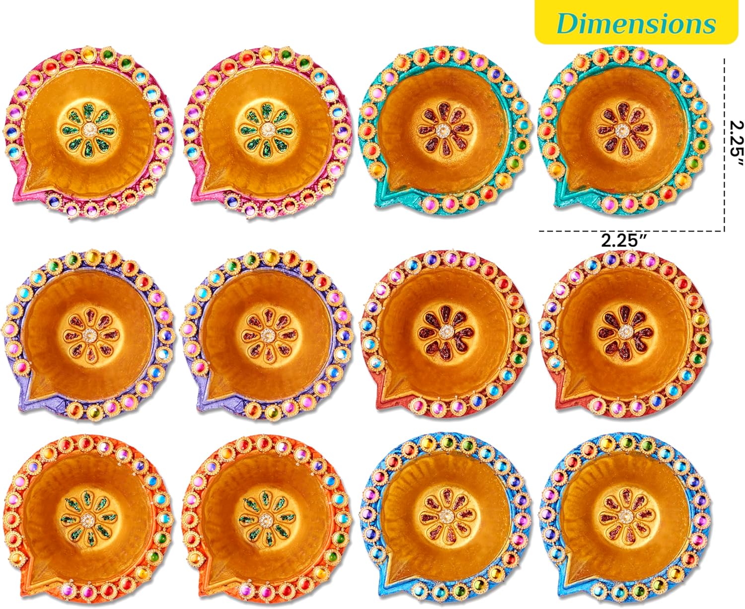 12 piezas Diwali Diyas para decoración Diwali Decoraciones para el hogar Diwali luces Diwali Decoración Diwali Diya Diwali Vela Diwali Regalos para