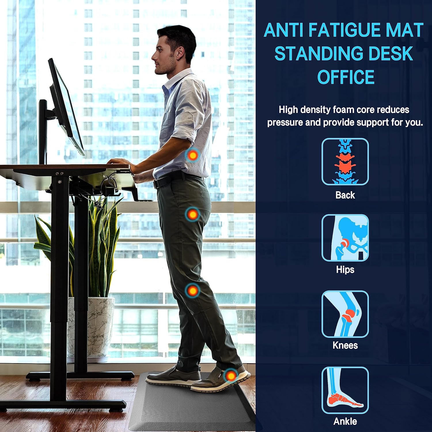 FEATOL Tapete antifatiga, extra grueso, de espuma viscoelástica, acolchado, antifatiga, ergonómico, para cocina, cómodo, no PVC, 910 pulgadas de