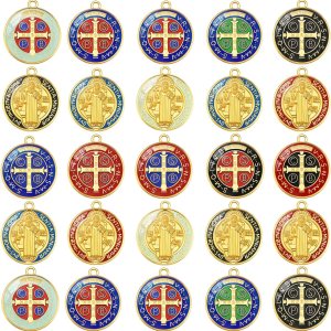 YionZian 10 dijes coloridos esmaltados de la medalla de Jesús Cruz de San Benito, colgantes de aleación para bricolaje, regalos religiosos, YionZian 10 dijes coloridos esmaltados de la medalla de Jesús Cruz de San Benito, colgantes de aleación para bricolaje, regalos religiosos,
