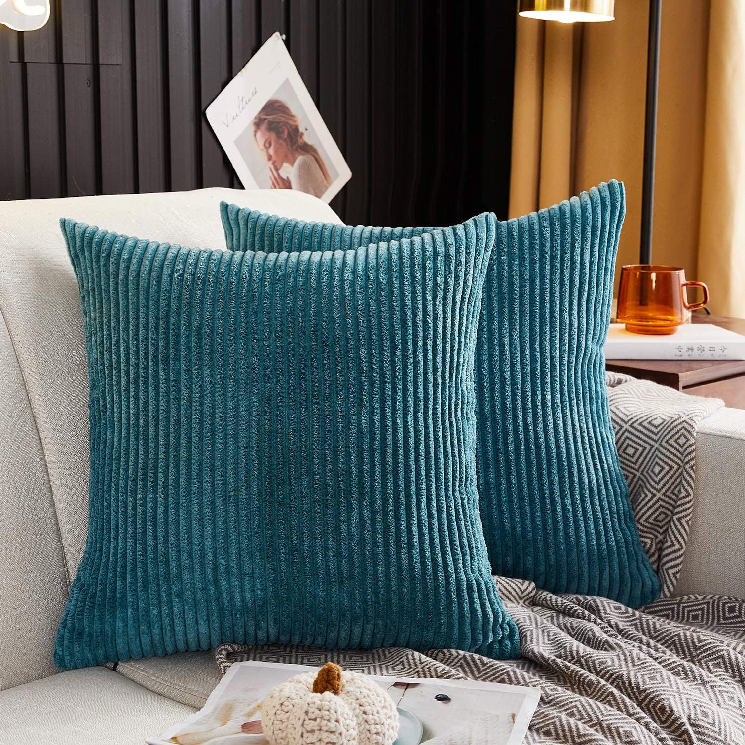 MERNETTE- Funda de cojín de pana, suave, decorativa, cuadrada, para decoración del hogar, para sofá, cama, silla