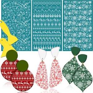 BUSOHA Plantillas de pantalla de seda de Navidad para arcilla polimérica, 3 pantallas de seda reutilizables con 2 raspadores de arcilla para BUSOHA Plantillas de pantalla de seda de Navidad para arcilla polimérica, 3 pantallas de seda reutilizables con 2 raspadores de arcilla para