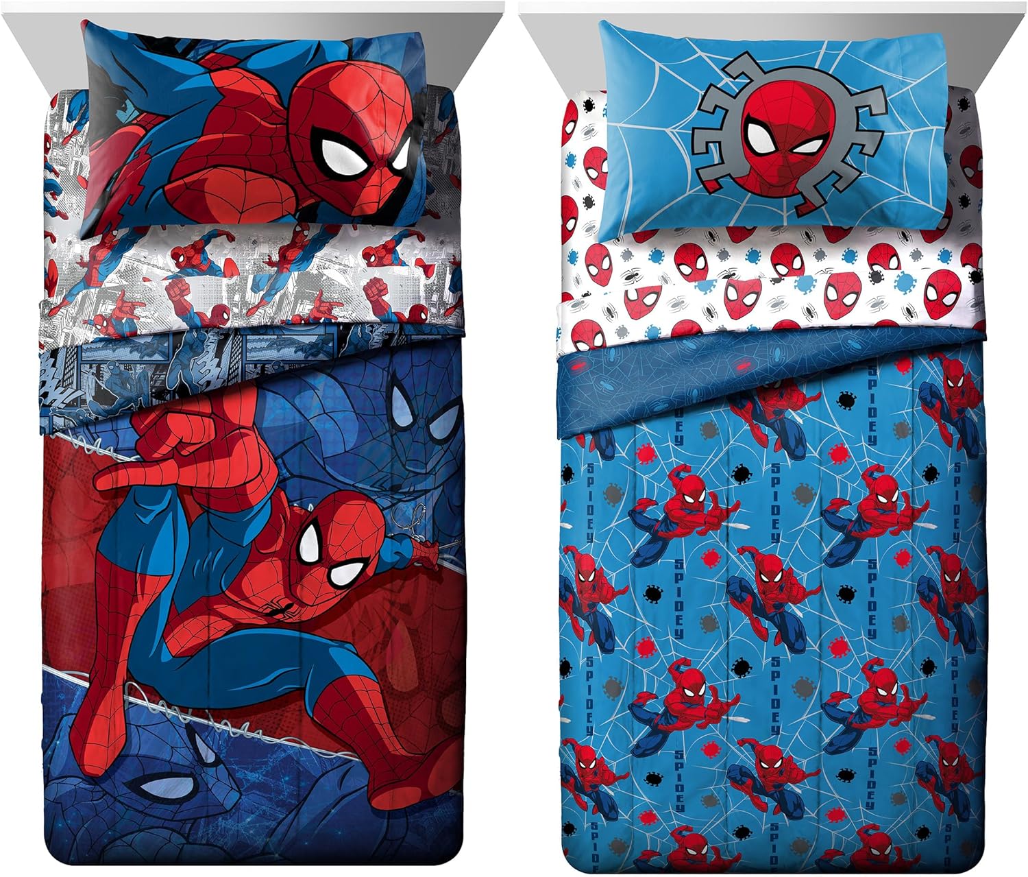 Jay Franco Spiderman Burst and Spidey Faces – Juego de ropa de cama matrimonial de 10 piezas