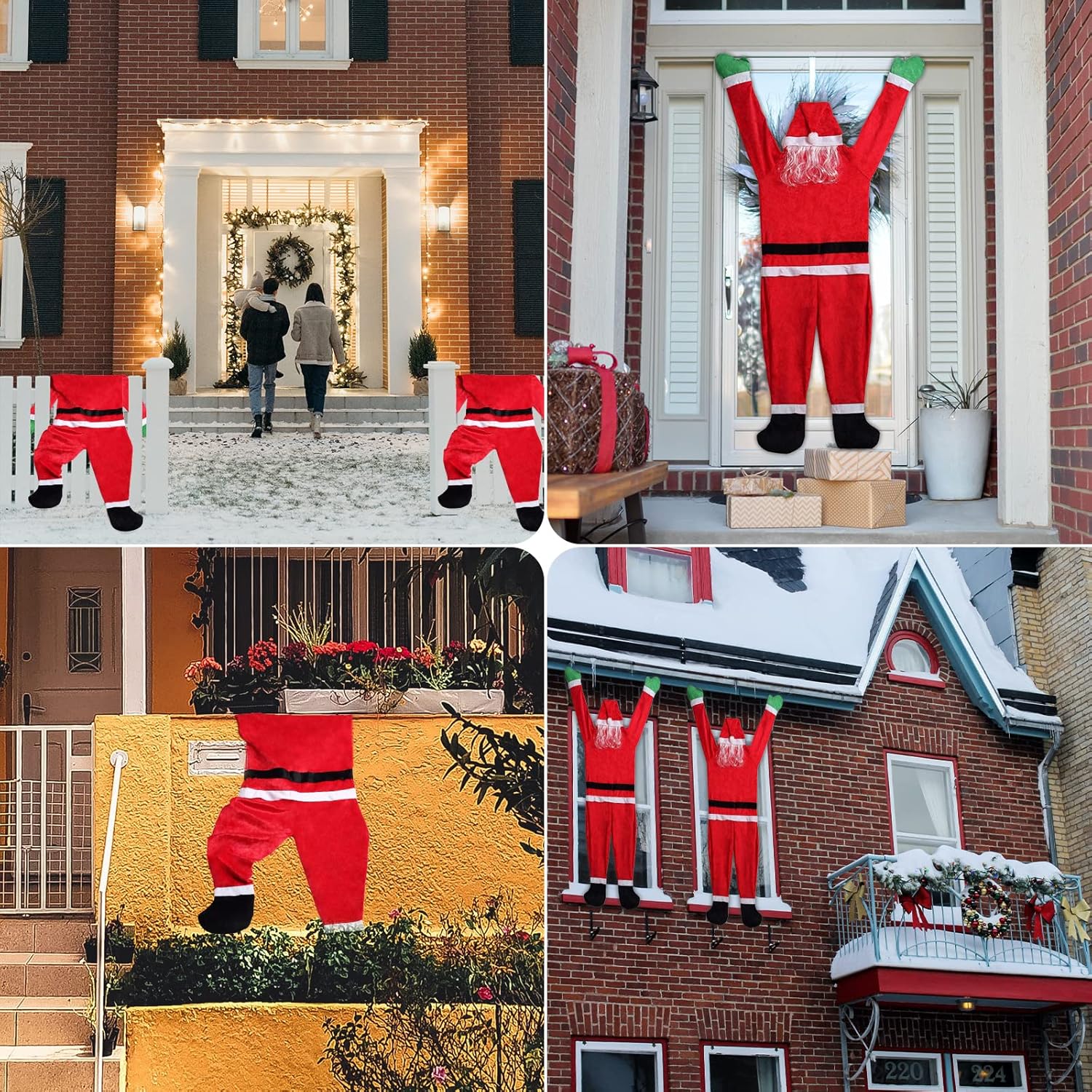 Traje de Papá Noel colgante de 5.5 pies desde el techo de canalón, decoración de Navidad grande, grande, Navidad, escalada, colgante, adornos de