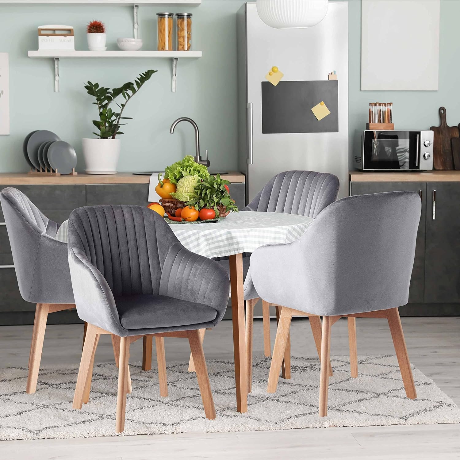 Juego de 2 sillas de terciopelo con acento moderno, con reposabrazos tapizados, para comedor, sala de estar, cocina, color gris