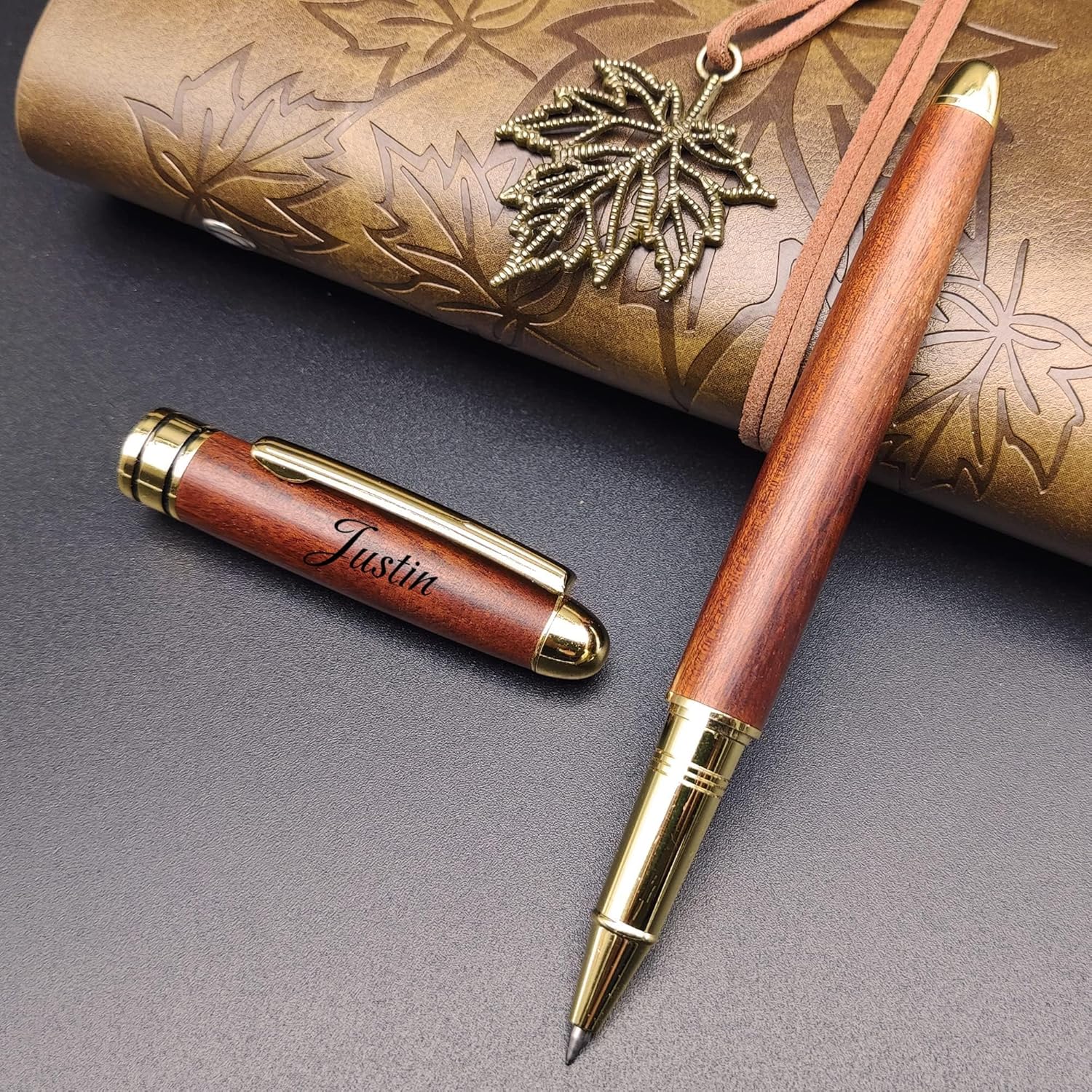 Bolígrafo de acción de perno personalizado, grabado gratis de madera + bolígrafo de metal con 2 repuestos, regalos personalizados para Navidad, día