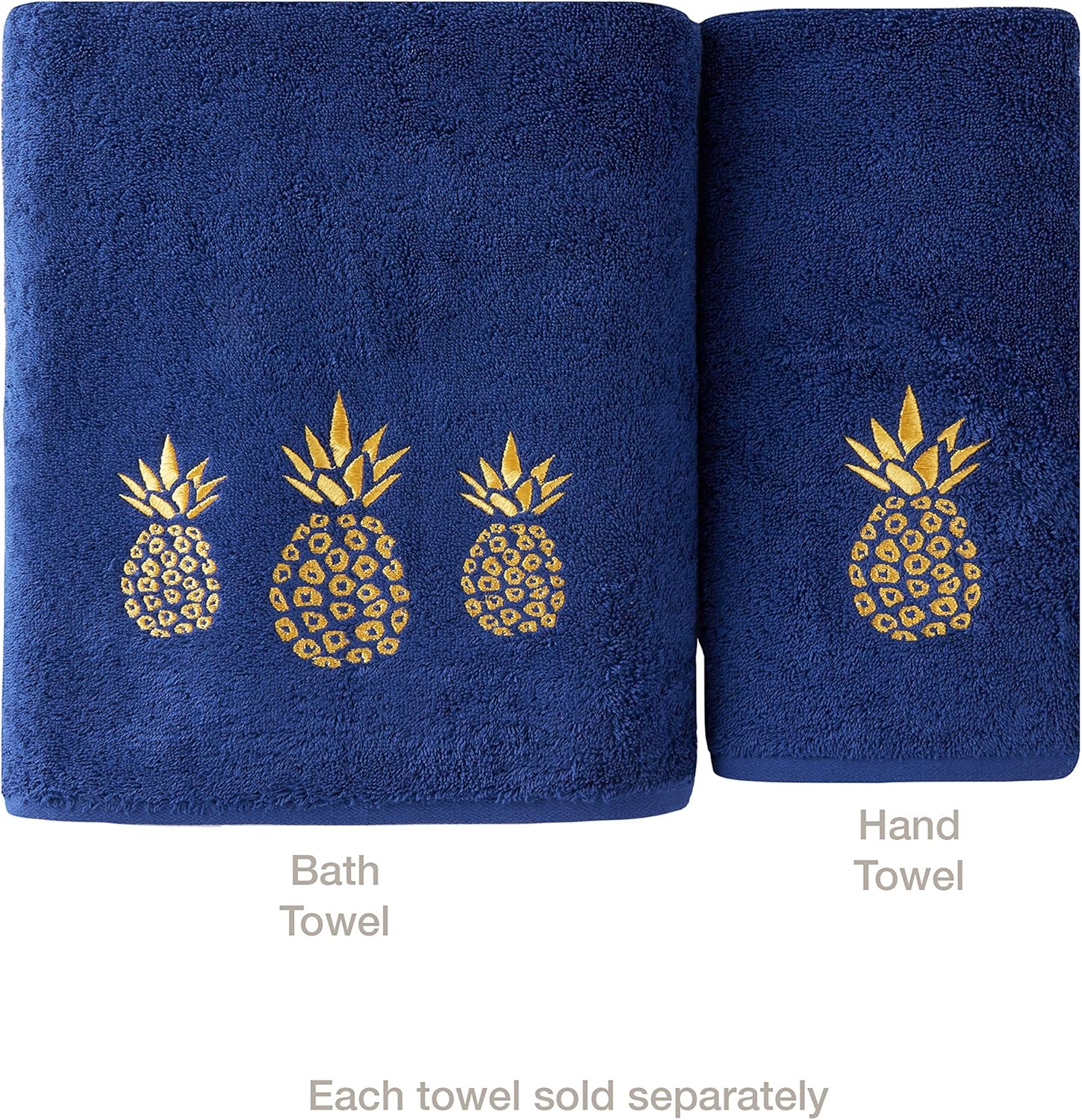 SKL Home by Saturday Knight Ltd. – Toalla de baño dorada con piña, color azul marino