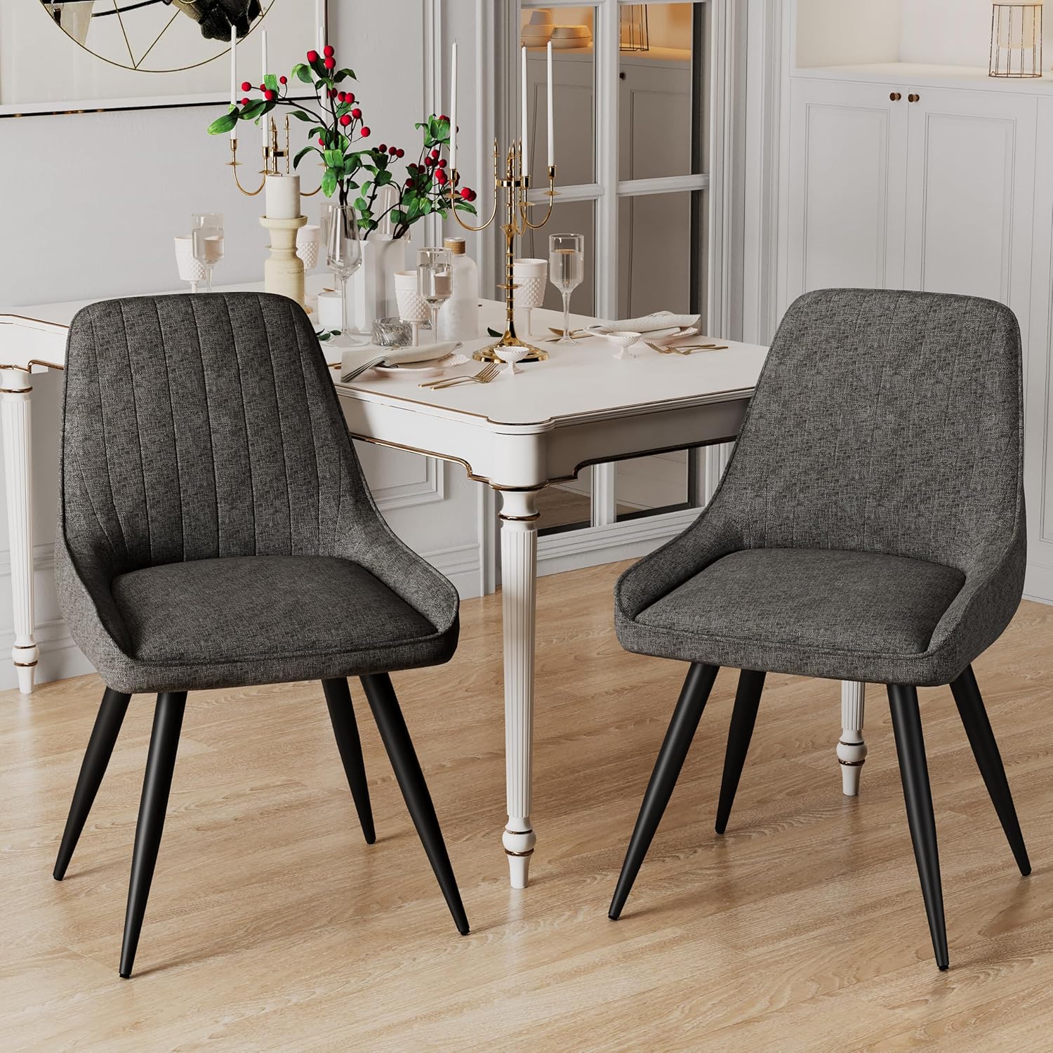 Alunaune Juego de 2 sillas de comedor modernas, tapizadas, de mediados de siglo, sin brazos, para ocio, sala de estar, silla auxiliar de escritorio