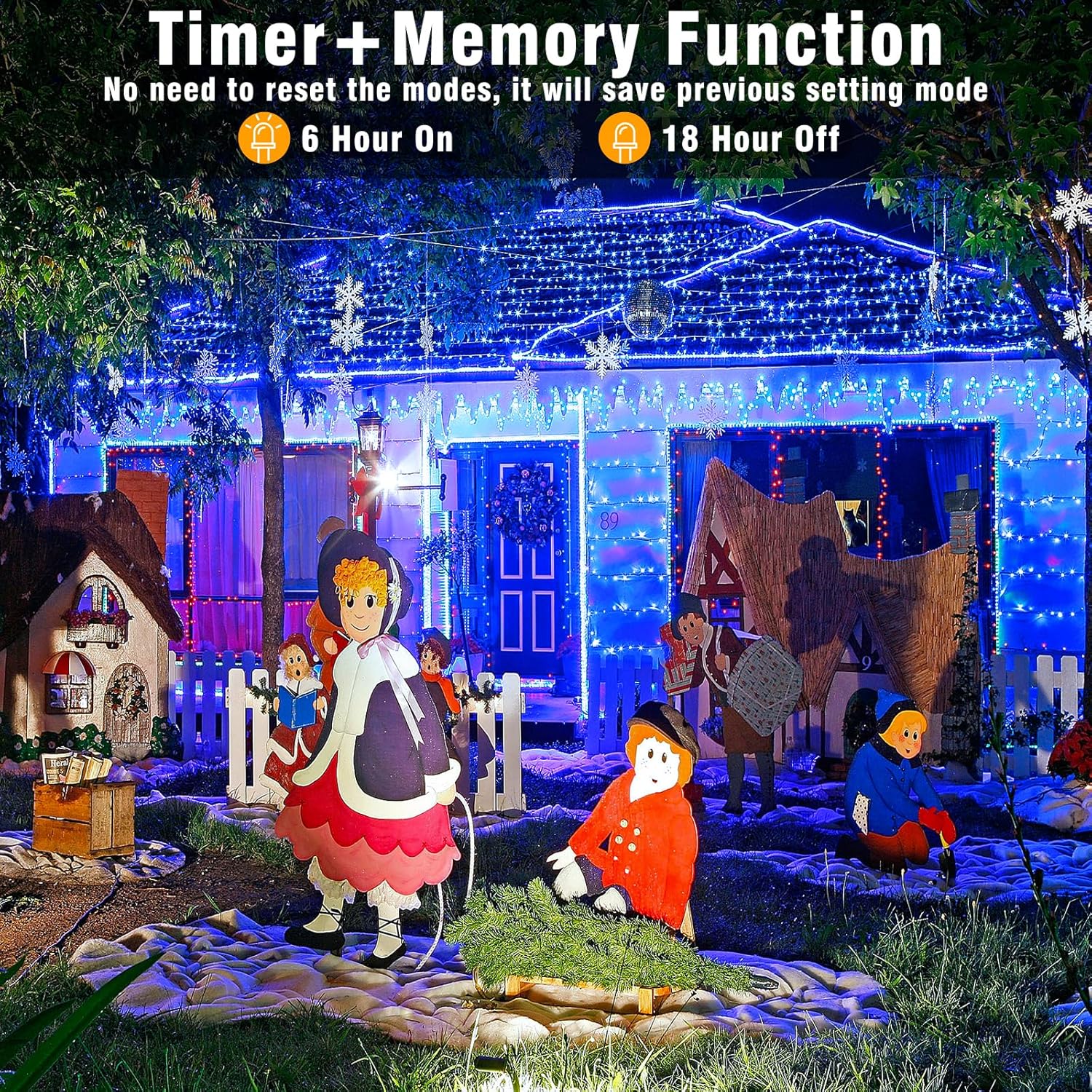 100 luces LED de Navidad de 33 pies para exteriores, 8 modos, tira de luces de Navidad con cable transparente con memoria de tiempo, tira de luces