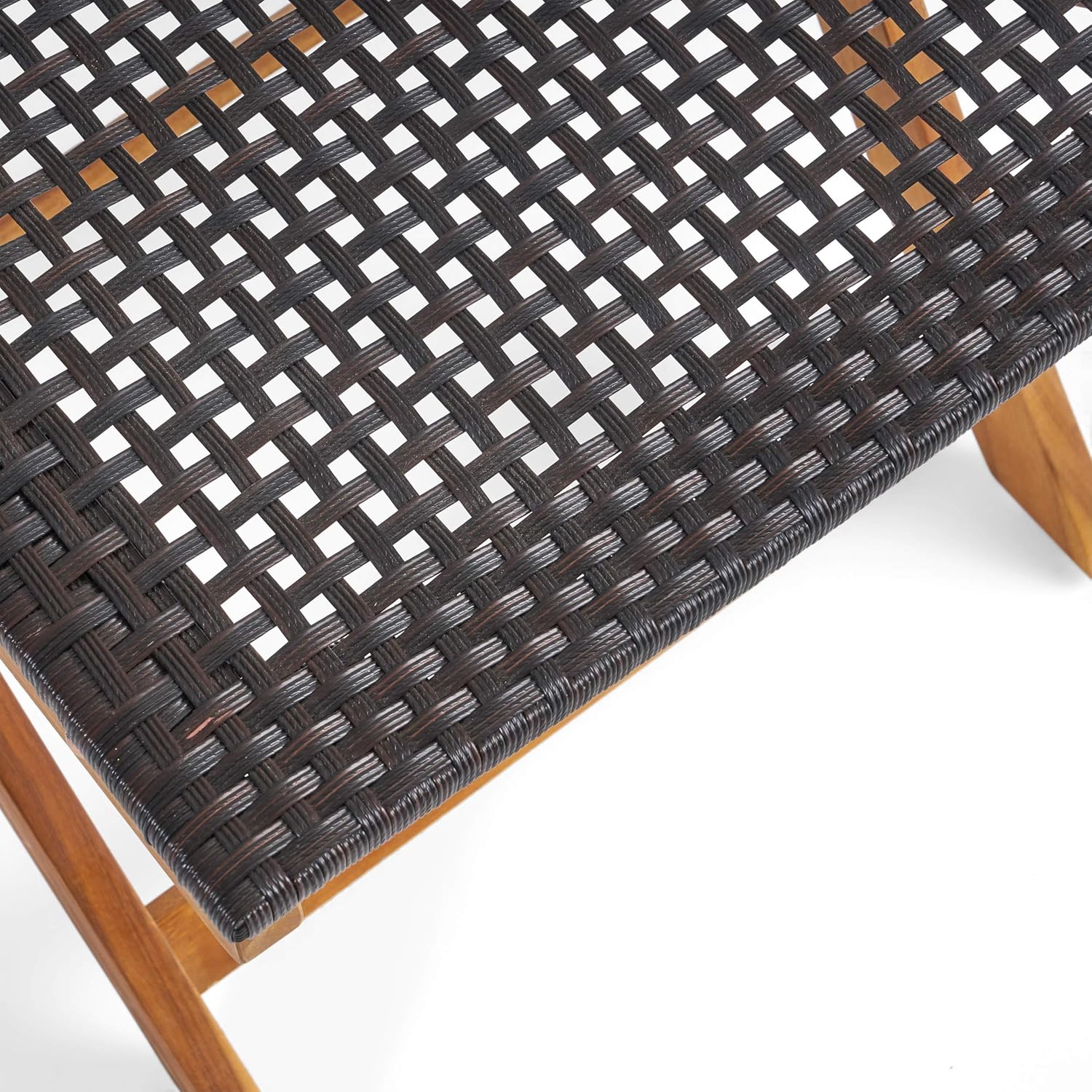 GDFStudio Juego de bistró plegable de mimbre de madera de acacia al aire libre con sillas y mesa, acabado de teca y marrón