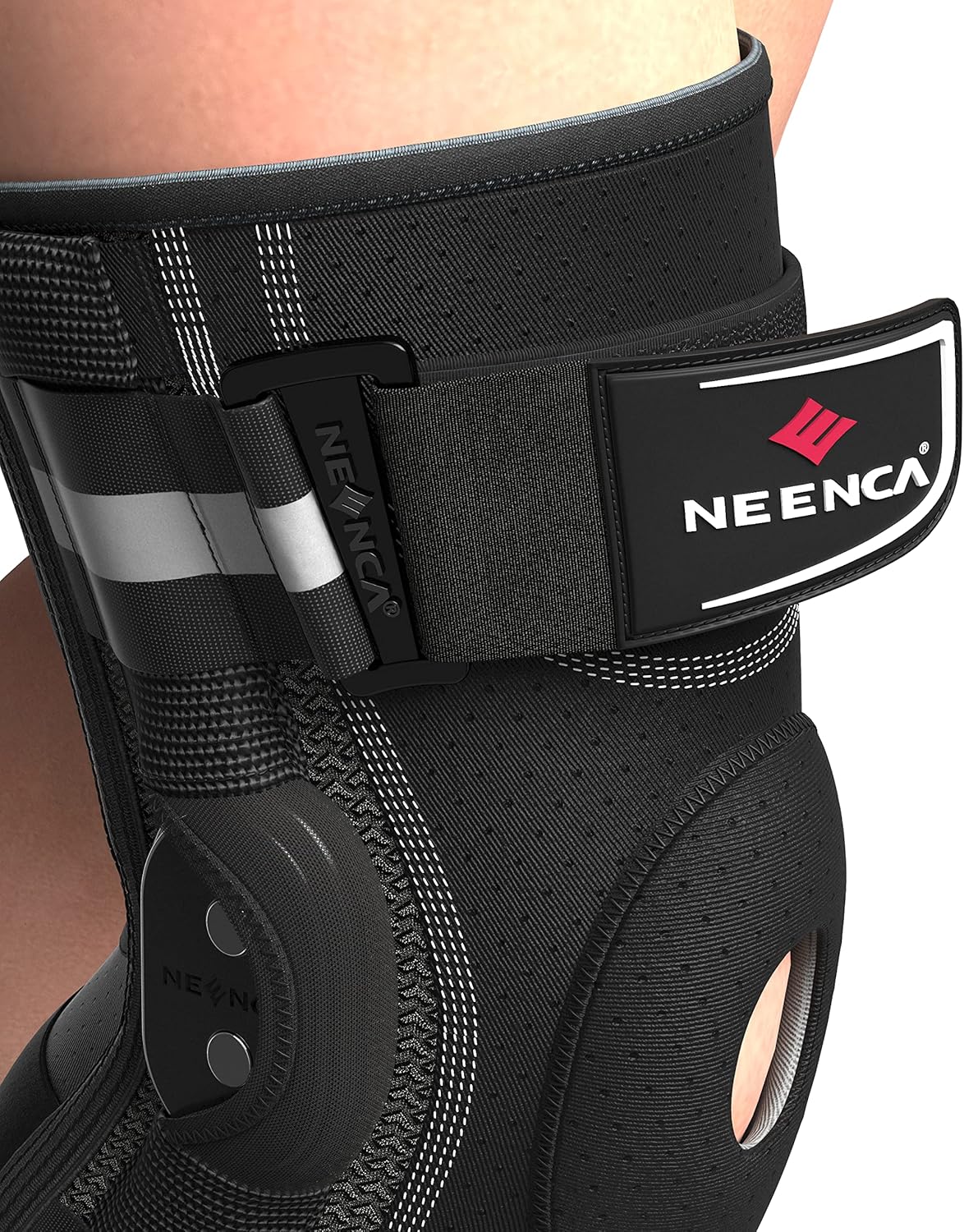 NEENCA Rodillera profesional para dolor de rodilla, soporte ajustable con bisagras con estabilizadores laterales extraíbles, estabilidad para