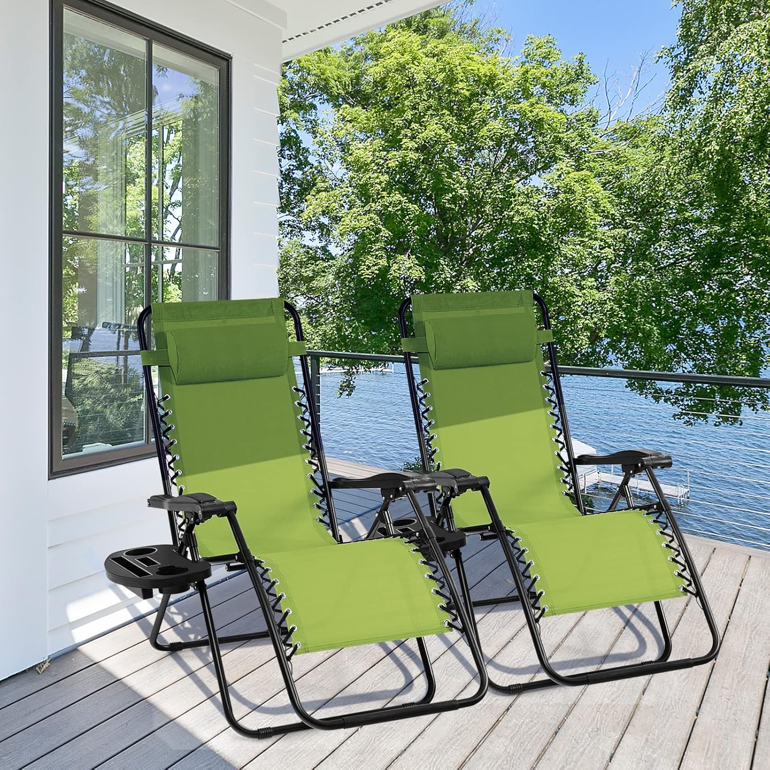 Giantex 2 sillas de gravedad cero, tumbona para exteriores con soporte para tazas, sillas plegables para patio, piscina, césped, balcón
