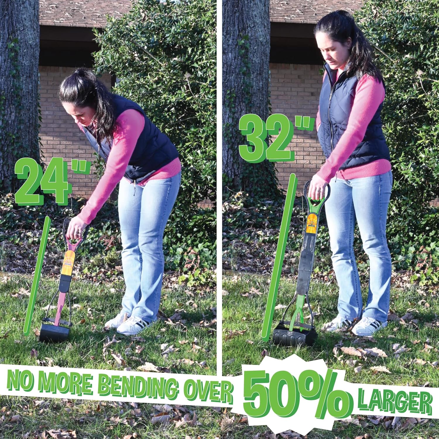 Bodhi Dog Recogedor de excrementos plegable extra grande, mango largo de 32 pulgadas, portátil, para perros pequeños y grandes, fabricado con