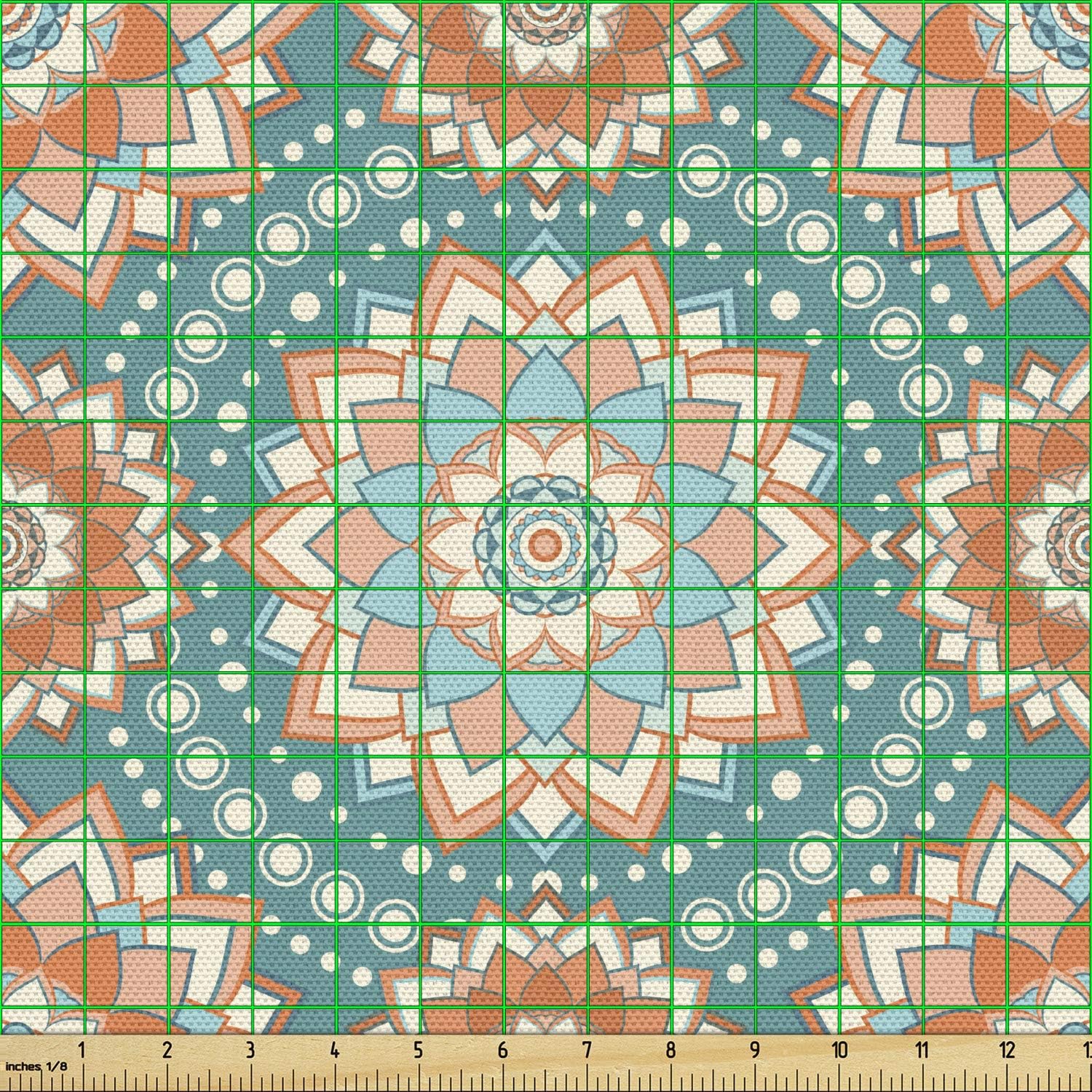Ambesonne Tela de loto de The Yard, motivos de mandala de las culturas orientales con flor inspirada en el bohemio, tela decorativa para tapicería y