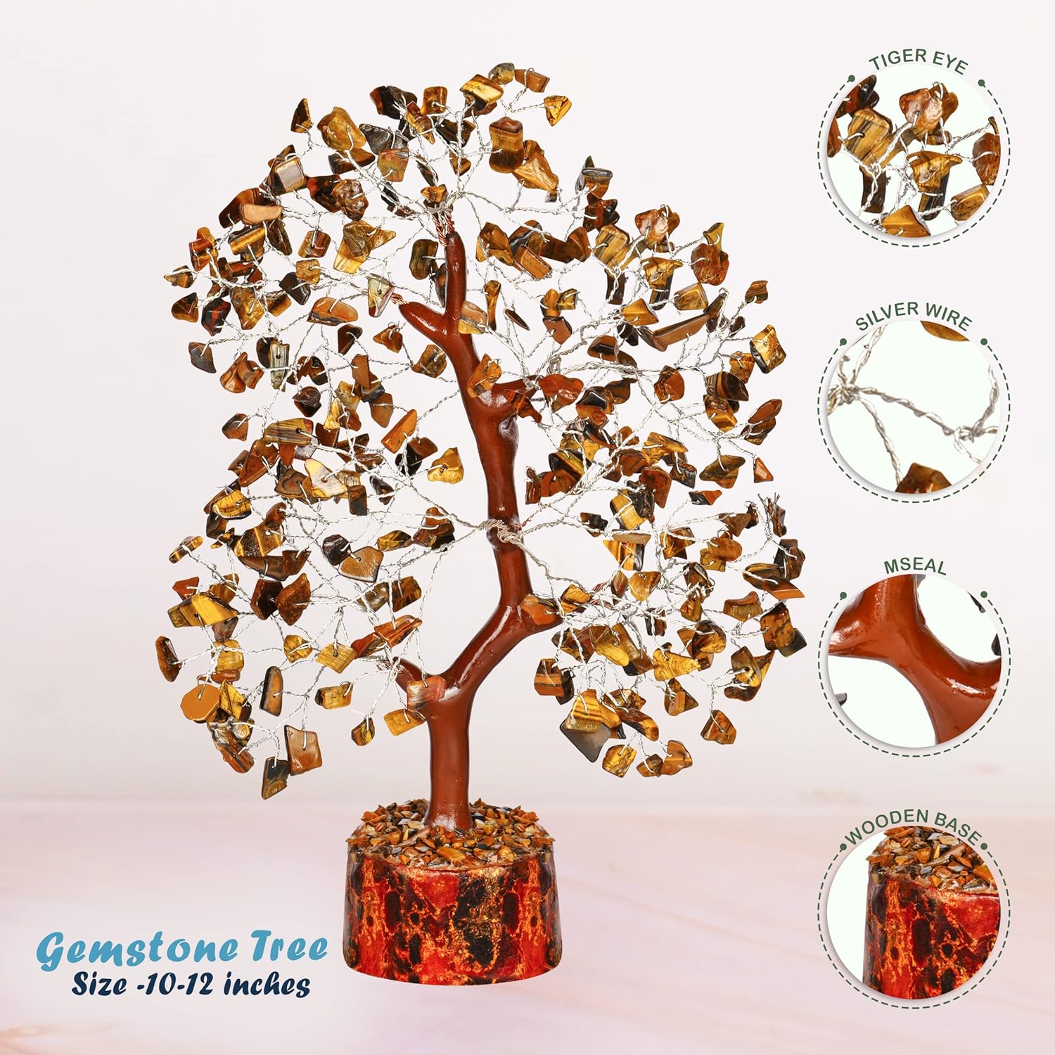 YATHABI Ojo de tigre – Árbol de chakras – Árbol de la vida de cristal – Árbol de Feng Shui – Cristales para la suerte – Regalo espiritual – Árbol de