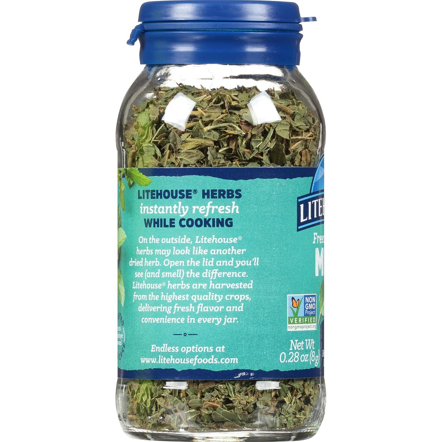 Litehouse Menta liofilizada  Sustituto de menta fresca, tarro igual a 4 racimos de menta fresca, orgánico, condimento de menta, sin OMG, sin gluten,