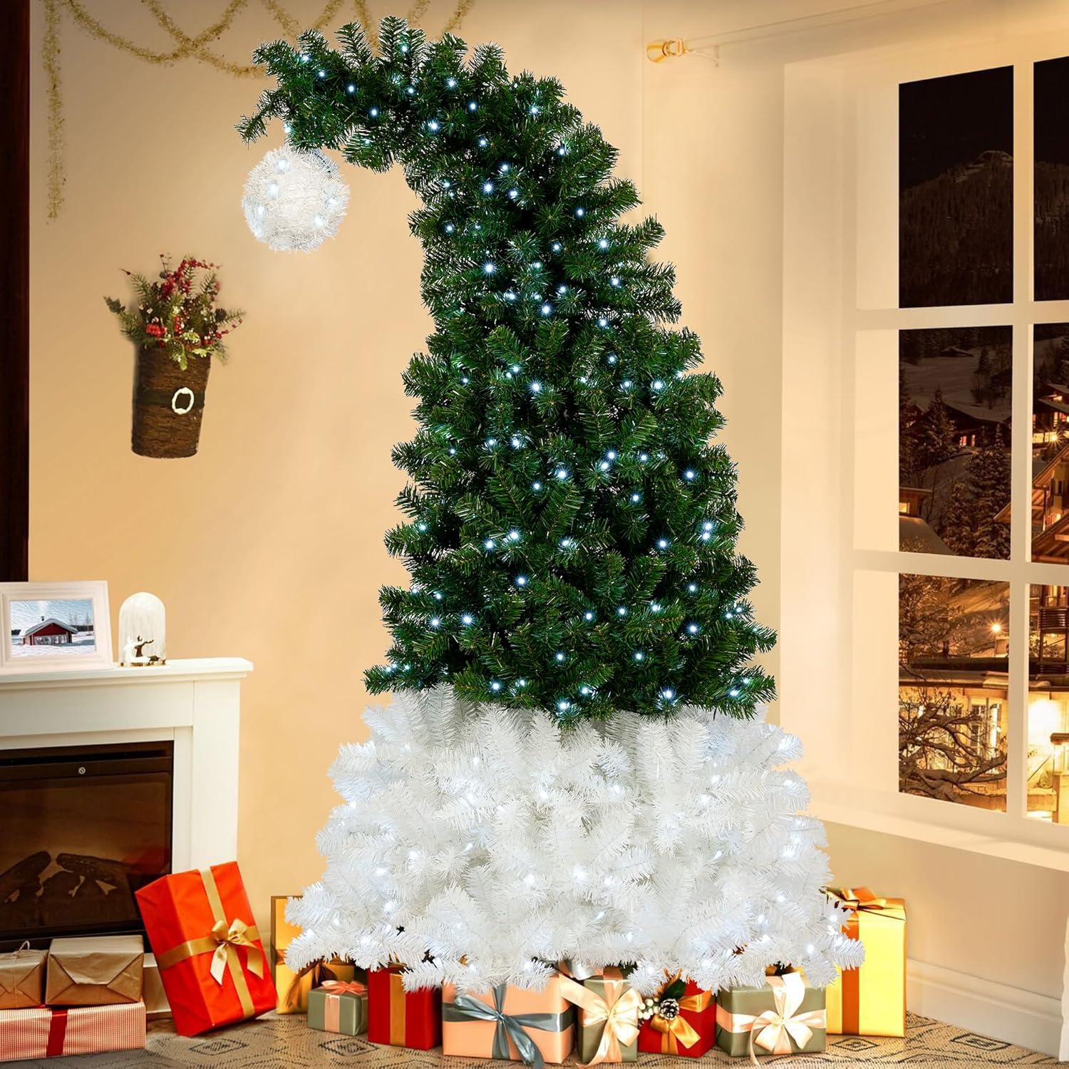 Árbol de Navidad preiluminado flexible de 6 pies con 300 luces LED, 1250 puntas de ramas exuberantes, plenitud y realismo mejorados, estilo de