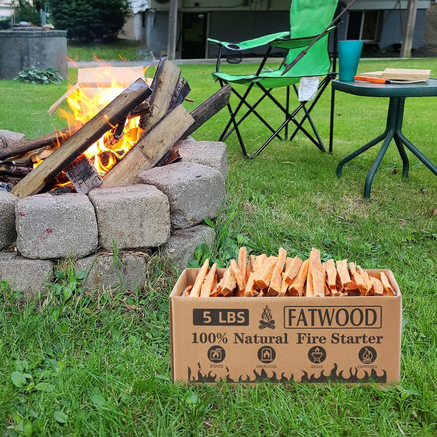 Palitos de inicio de fuego de madera de grasa de 5 libras, 100 % natural para estufas, madera de pino para chimeneas, fogatas, fogatas, fogatas,