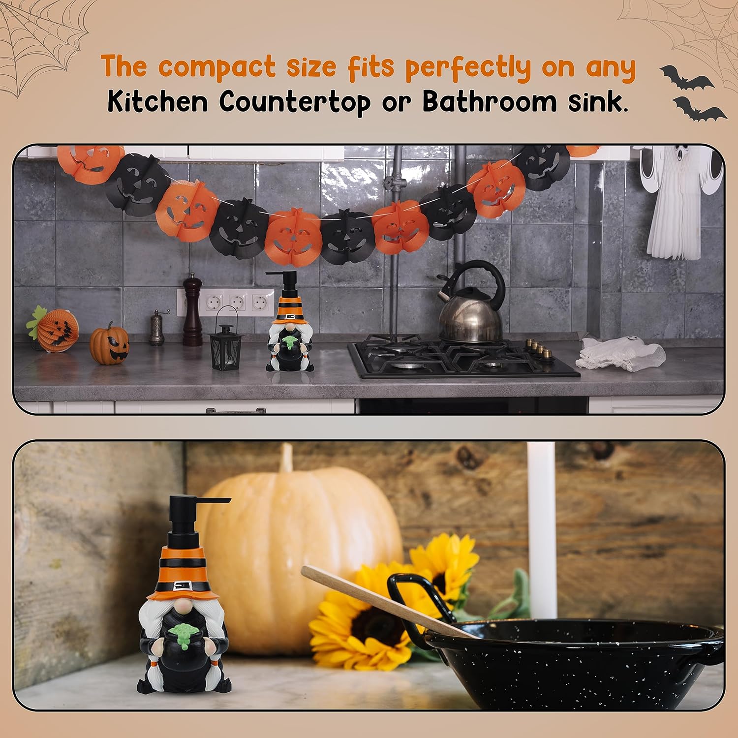 Dispensador de jabón de Halloween para encimera de cocina, fregadero de baño, 100% resina, para jabón de manos, jabón de platos, loción