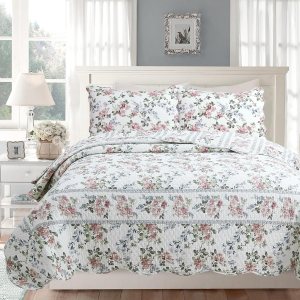 Cozy Line Home Fashions – Juego de colcha reversible, 100% algodón, diseño floral desgastado y elegante, cubrecama para todas las estaciones, Cozy Line Home Fashions – Juego de colcha reversible, 100% algodón, diseño floral desgastado y elegante, cubrecama para todas las estaciones,