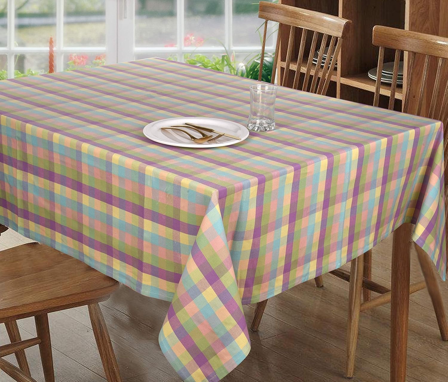 Urban Villa – Mantel de mesa 100% algodón, para uso diario, cenas familiares o fiestas en interiores o exteriores, a cuadros, modelo de Pascua,