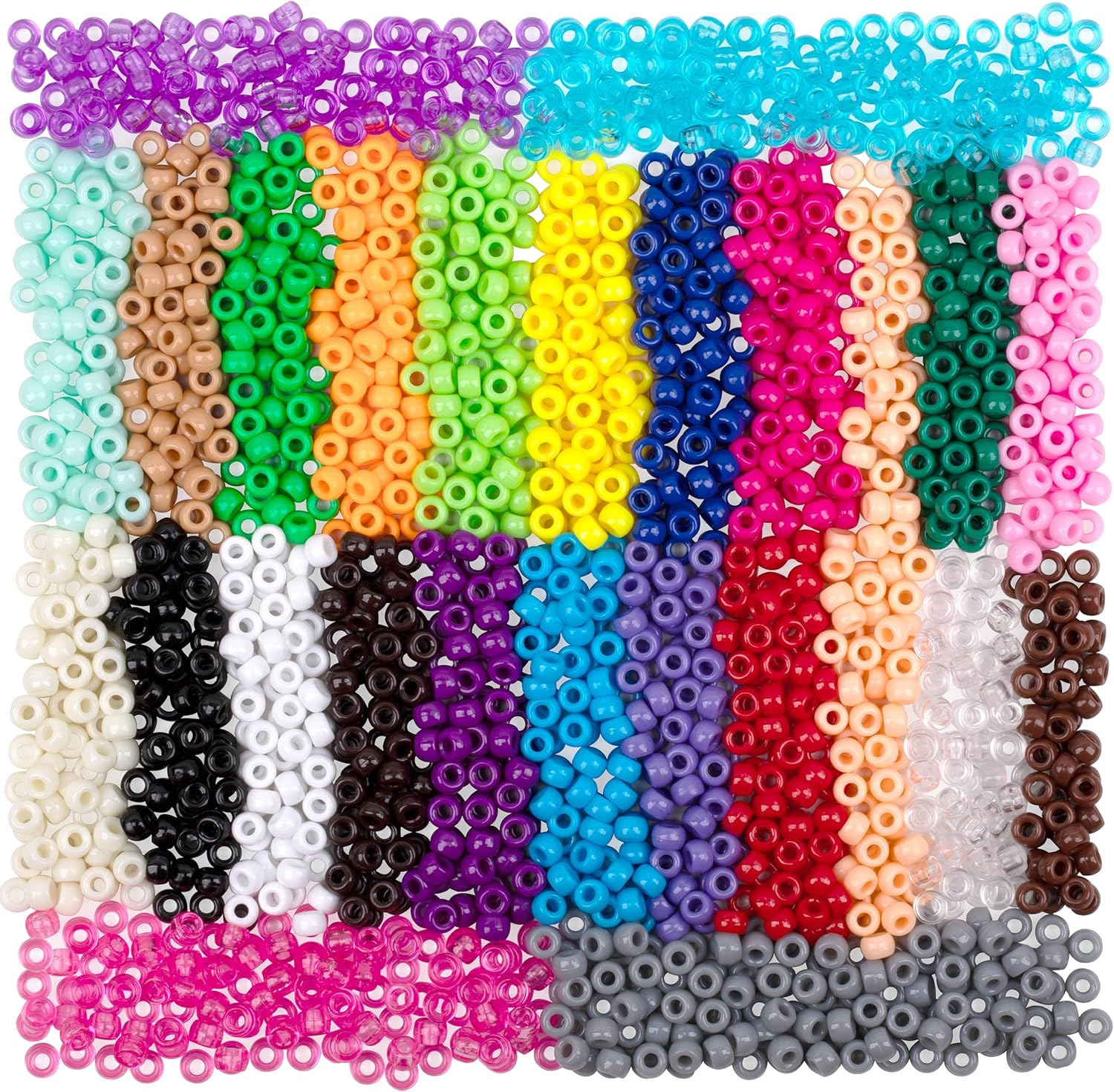 5000 cuentas de poni multicolor de plástico perforadas para manualidades, cuentas de pelo arcoíris a granel para pulseras, collares, suministros de