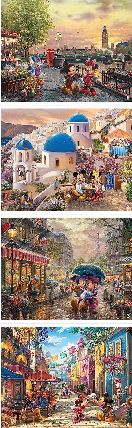 Ceaco – Paquete múltiple 4 en 1 – Thomas Kinkade – Disney – Mickey y Minnie – (4) rompecabezas de 500 piezas