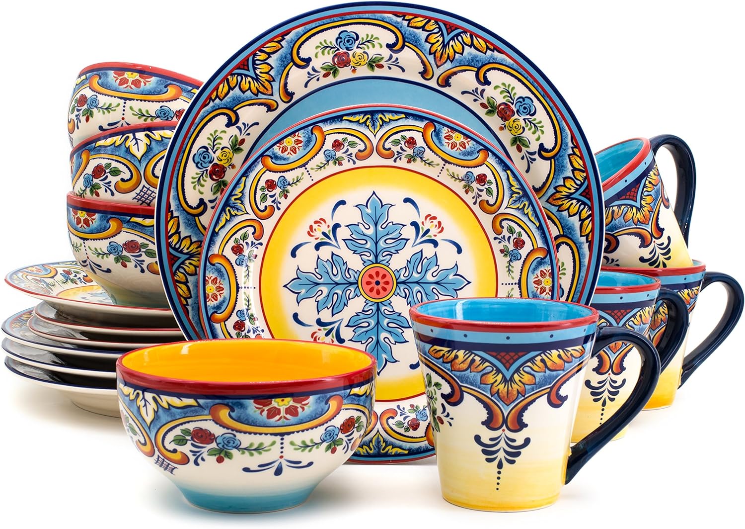 Euro Ceramica Zanzibar Collection – Juego de vajilla de 16 piezas para cocina y comedor y cuenco de salsa Zanzíbar de Euro Ceramica Zanzíbar, juego