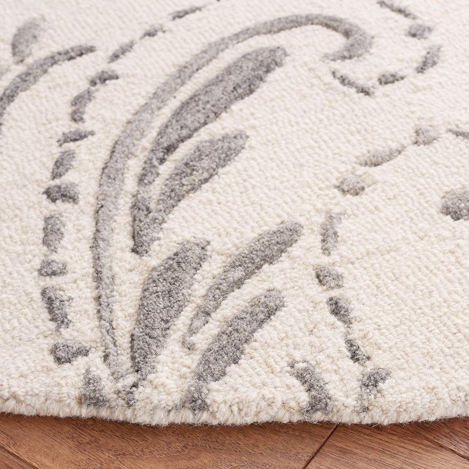 SAFAVIEH Jardin Collection – Alfombra redonda de 6 pies, color marfil y gris, lana hecha a mano, ideal para zonas de alto tráfico en sala de estar,