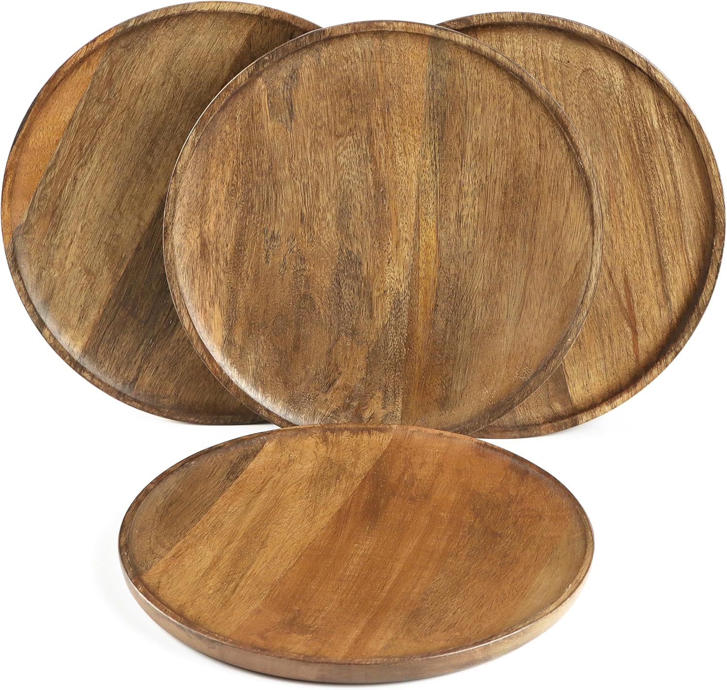 Juego de 4 platos redondos de madera de mango, de 9 pulgadas para servir embutidos, sushi, postre, pan de madera, tabla de servir charcutería para