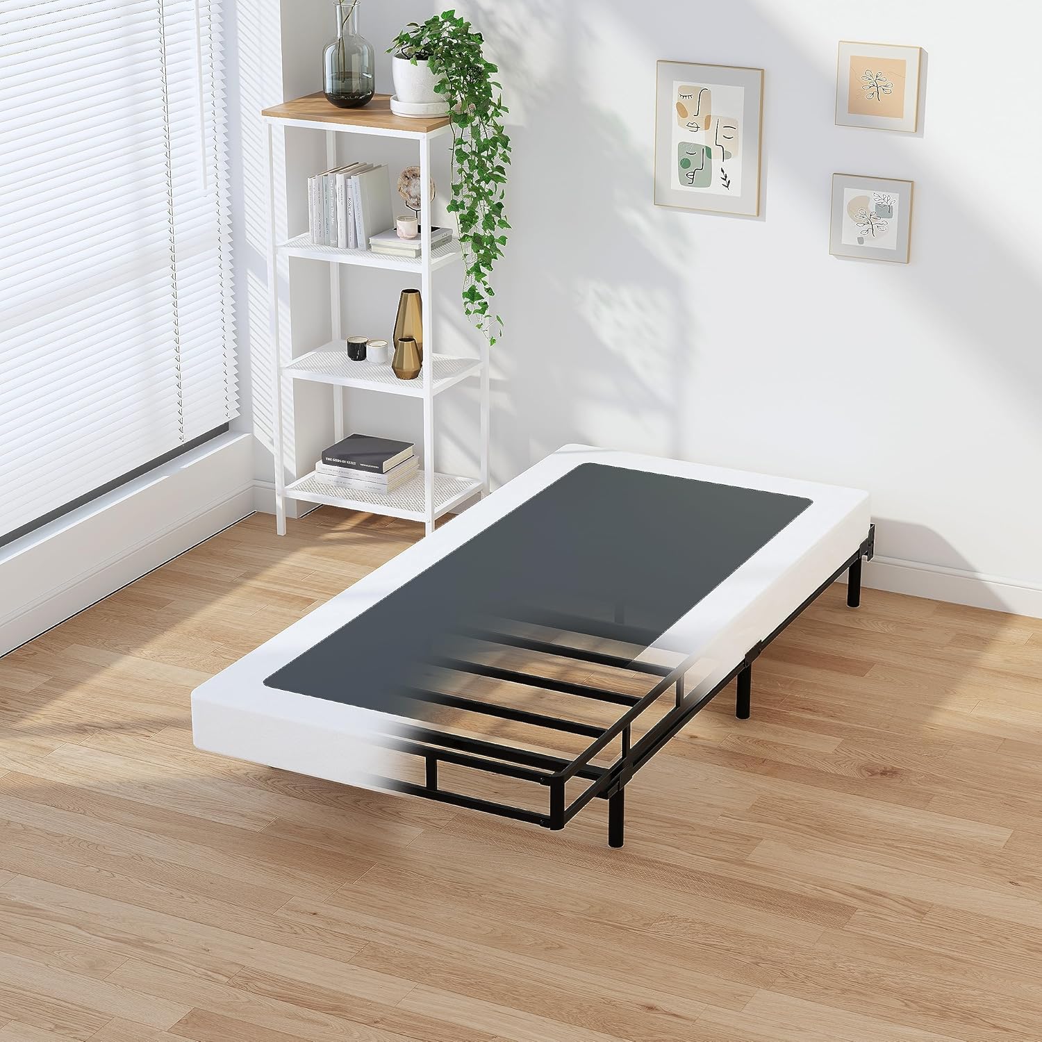 EMODA Base de cama con somier individual XL de 5 pulgadas, base de colchón de metal resistente de 1500 libras con funda de tela, fácil montaje
