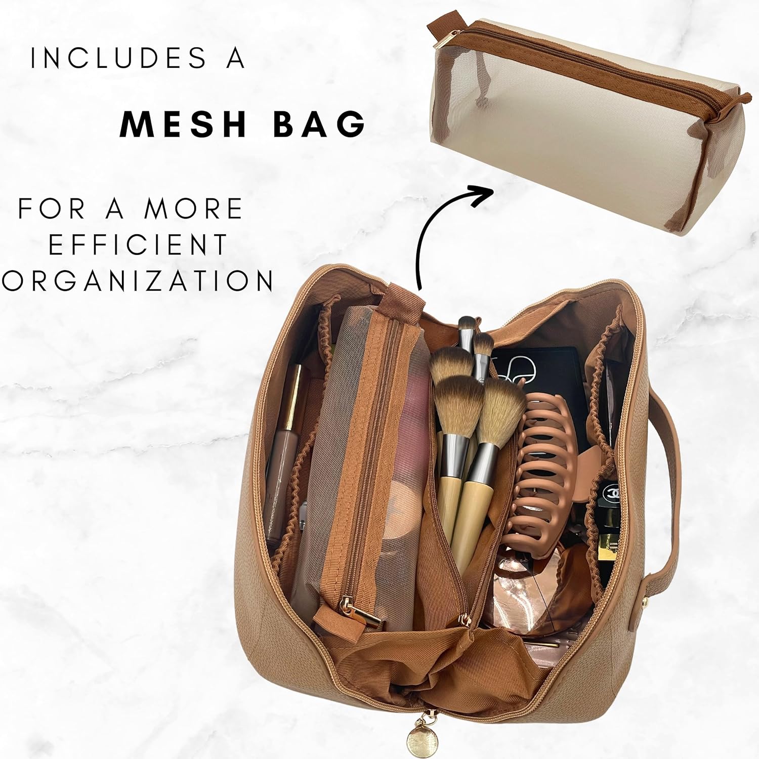 Bolsa de cosméticos de viaje de gran capacidad, bolsa de maquillaje que se abre plana para un fácil acceso, bolsa de cosméticos portátil impermeable
