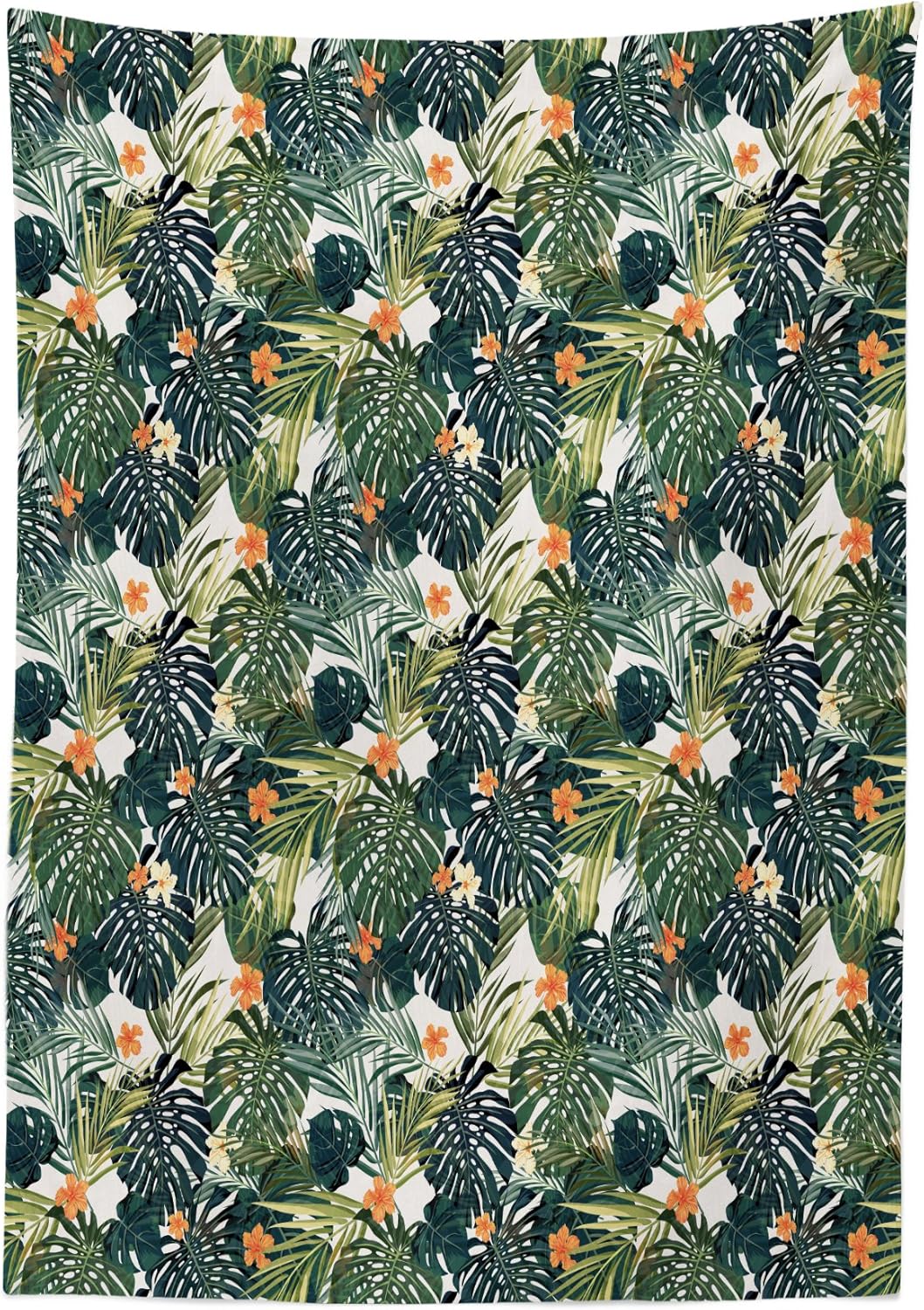 Ambesonne Mantel verde hawaiano con diseño Aloha de verano con plantas tropicales y flores de hibisco, mantel rectangular para decoración de comedor