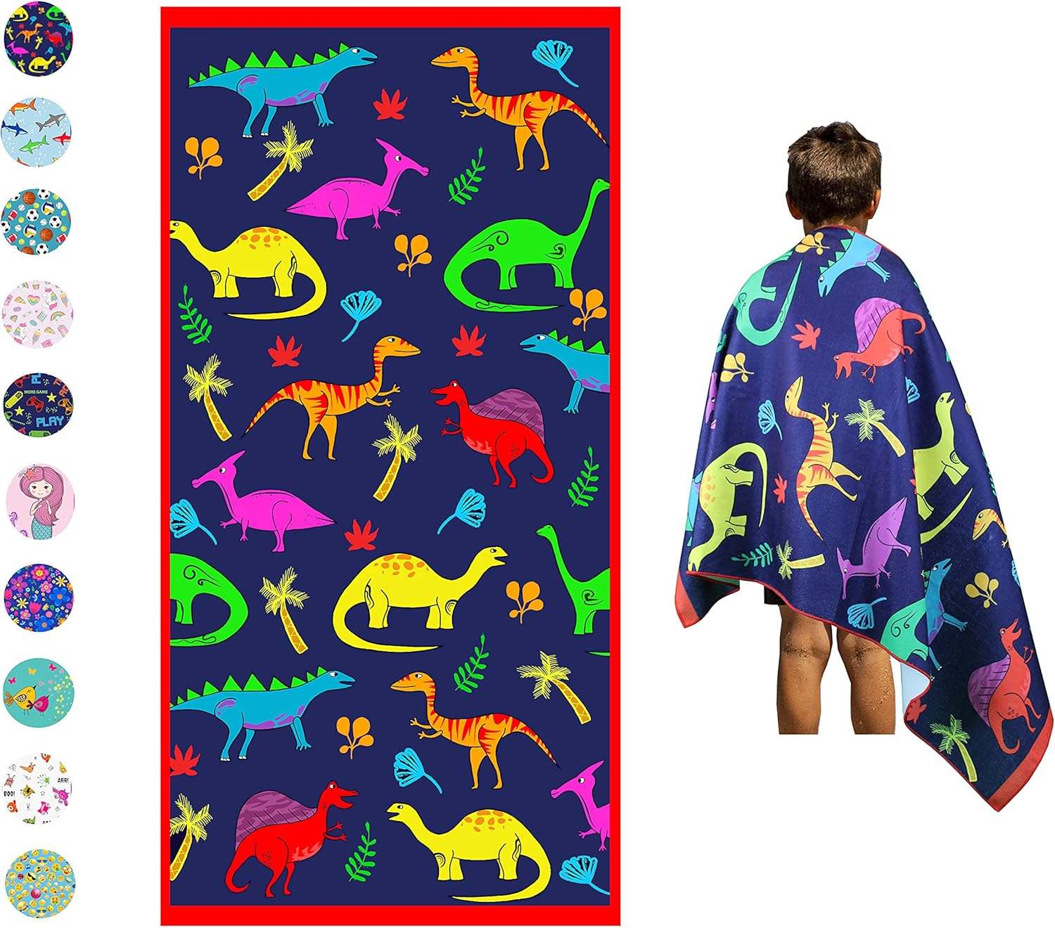 Toalla de playa de microfibra para niños, delgada y grande (30 x 60 pulgadas), dinosaurio, absorbente, de secado rápido, sin arena, ligera, manta