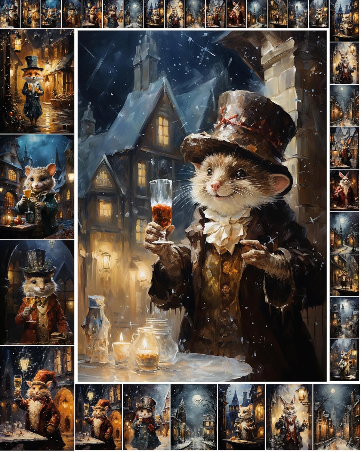 Decoupage – Paquete de papel (35 hojas de 6 x 8 pulgadas), lindos ratones y conejos victorianos con mejillas gorditas para celebrar el invierno,