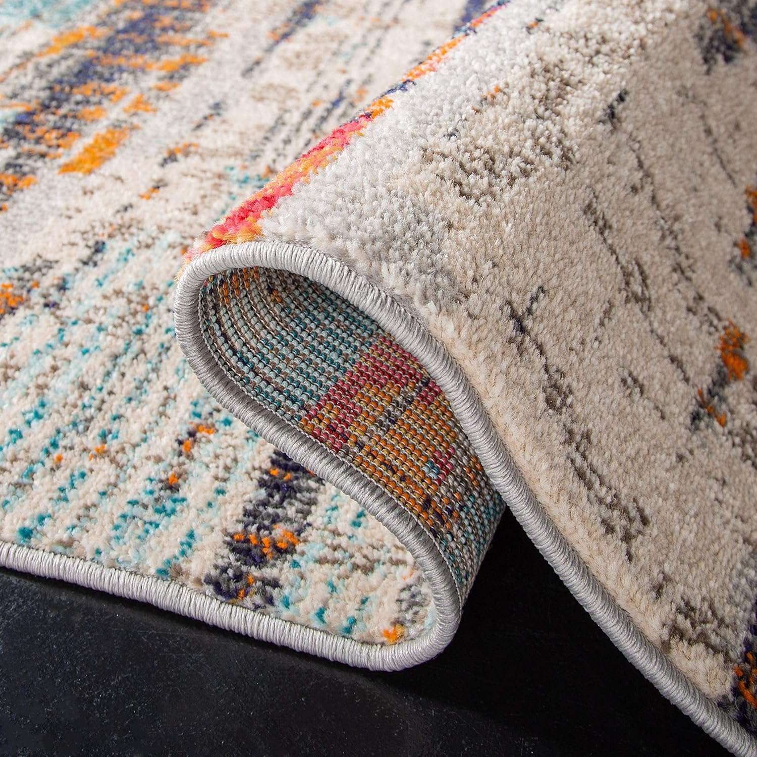 SAFAVIEH Madison Collection MAD419C – Alfombra cuadrada de 3 pies color marfilmulticolor, bohemio, abstracto, envejecido, no desprende pelusa, para