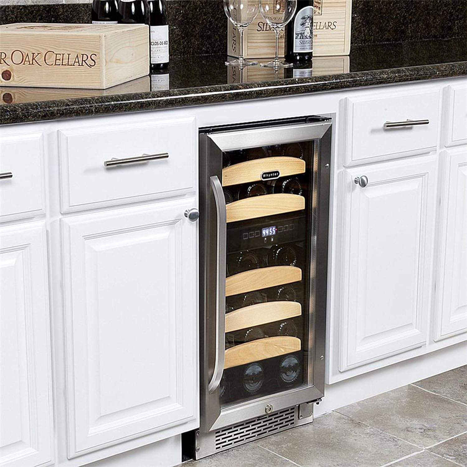 Whynter BWR-281DZ refrigerador de vino empotrado de doble zona, 28 botellas, Acero inoxidableNegro