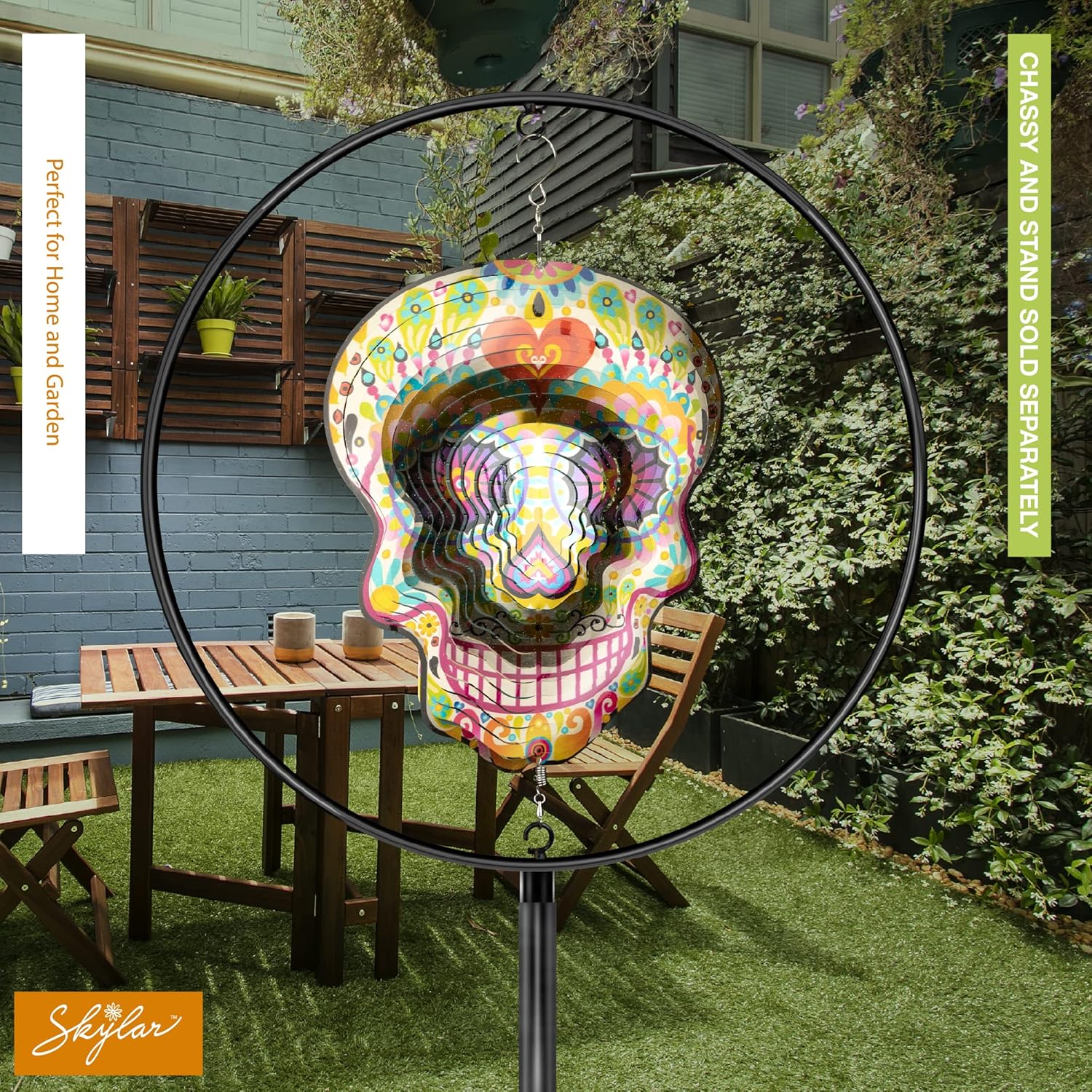 Skylar Hilandero de viento de calavera Calavera degradado de color 3D, veleta del Día de los Muertos de 12 pulgadas  Decoración cinética de acero