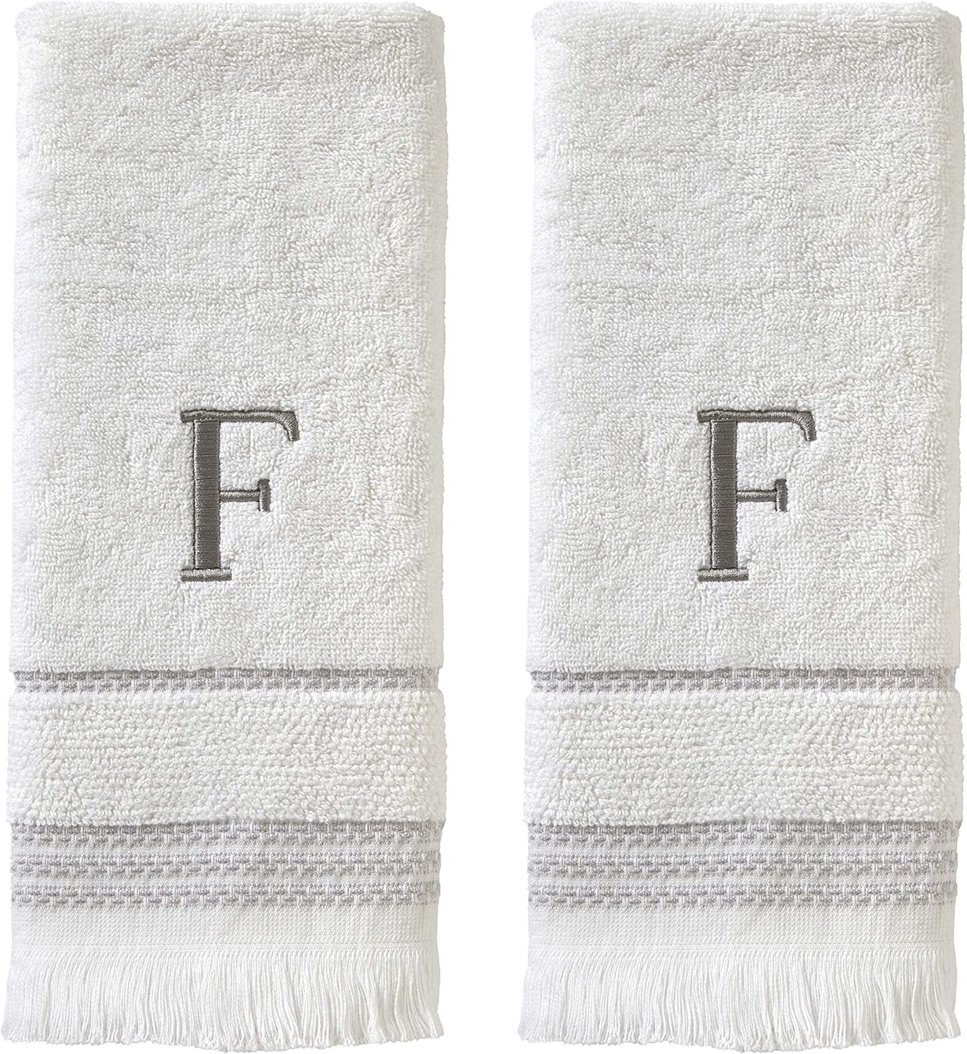 SKL Home Casual Monogram – Juego de toallas de mano, F, 16 x 26 pulgadas, color blanco, 2 unidades