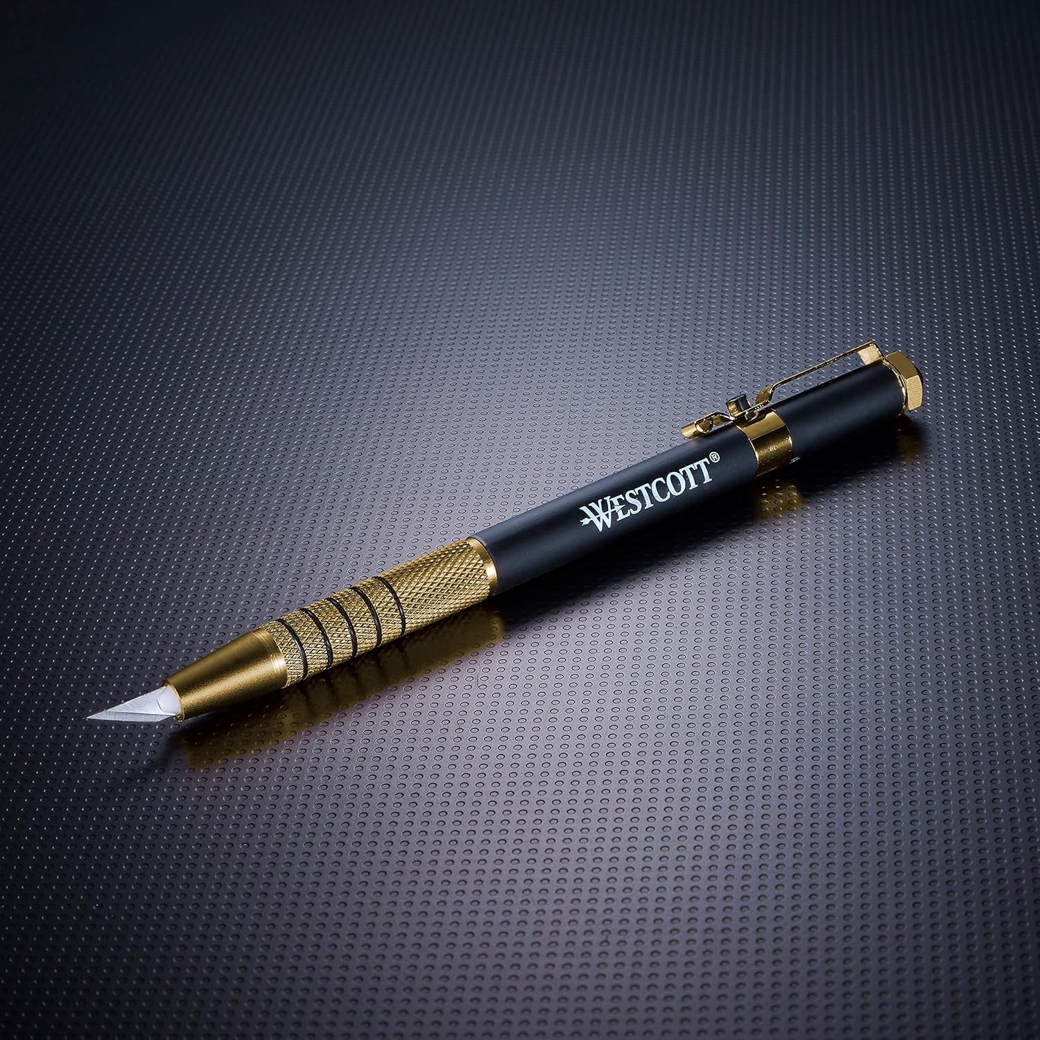 Westcott 17314 Cuchillo retráctil estilo bolígrafo CarboTitanium Bonded, color dorado