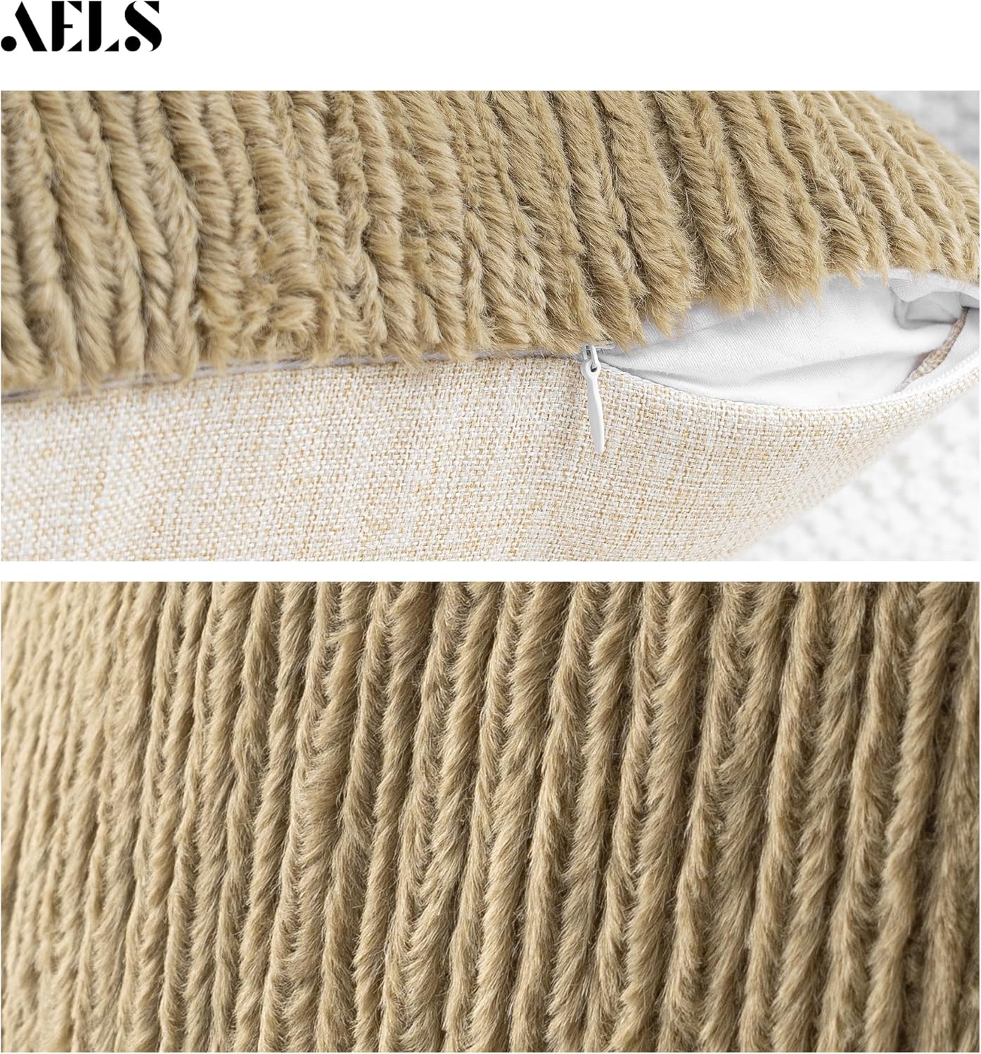 AELS Juego de 2 fundas de almohada decorativas de piel sintética a rayas de 18 x 18 pulgadas, fundas de almohada de felpa con textura de acento para