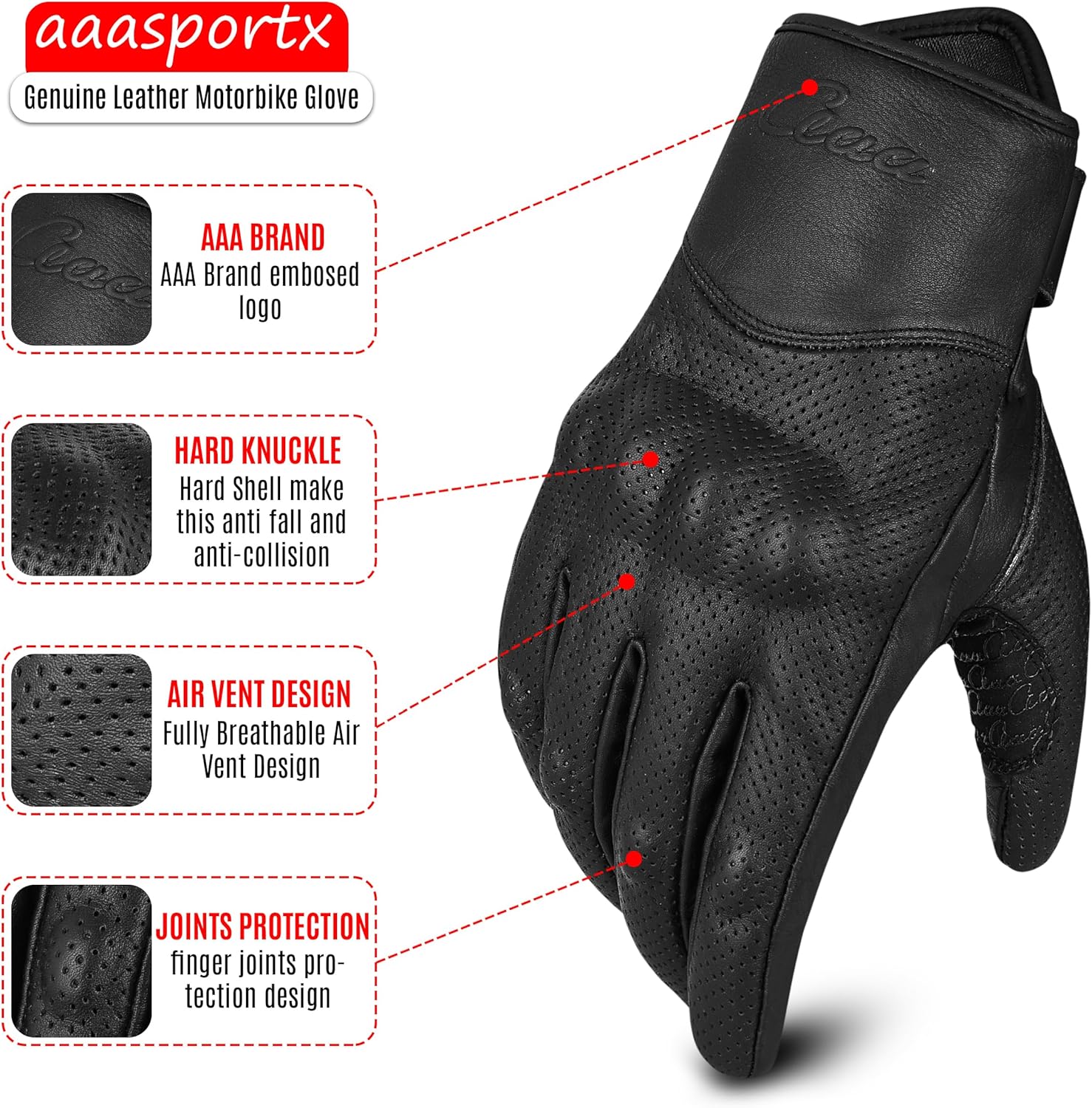 Guantes de motocicleta de cuero para hombre con función de pantalla táctil, protectores de motocicleta para hombres y mujeres para verano, guantes