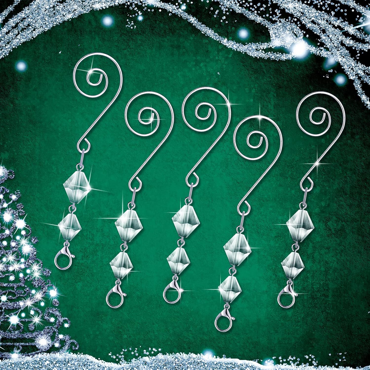 Bucherry 100 ganchos decorativos para adornos de árbol, ganchos decorativos de alambre acrílico transparente, gancho en S con garras de langosta