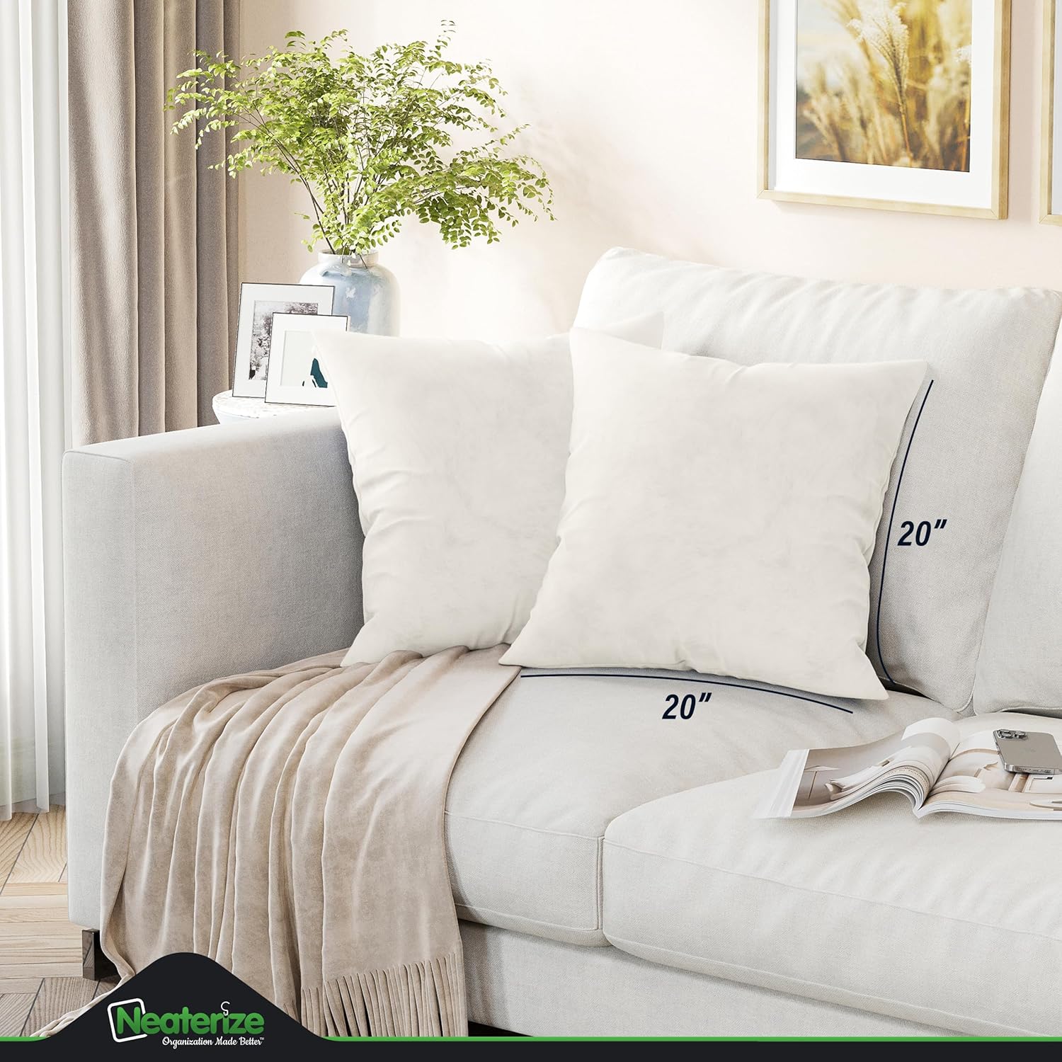 NEATERIZE Juego de 2 fundas de almohada de terciopelo de alta calidad de 20 x 20 pulgadas, color crema, fundas de almohada de tela decorativa