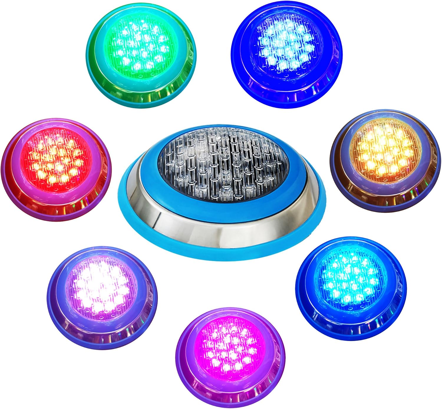 CNBRIGHTER Luces LED subacuáticas para piscina, cambio de color RGB de 54 W, 12 V CA, cable de 50 pies montado en la pared IP68 impermeable, acero