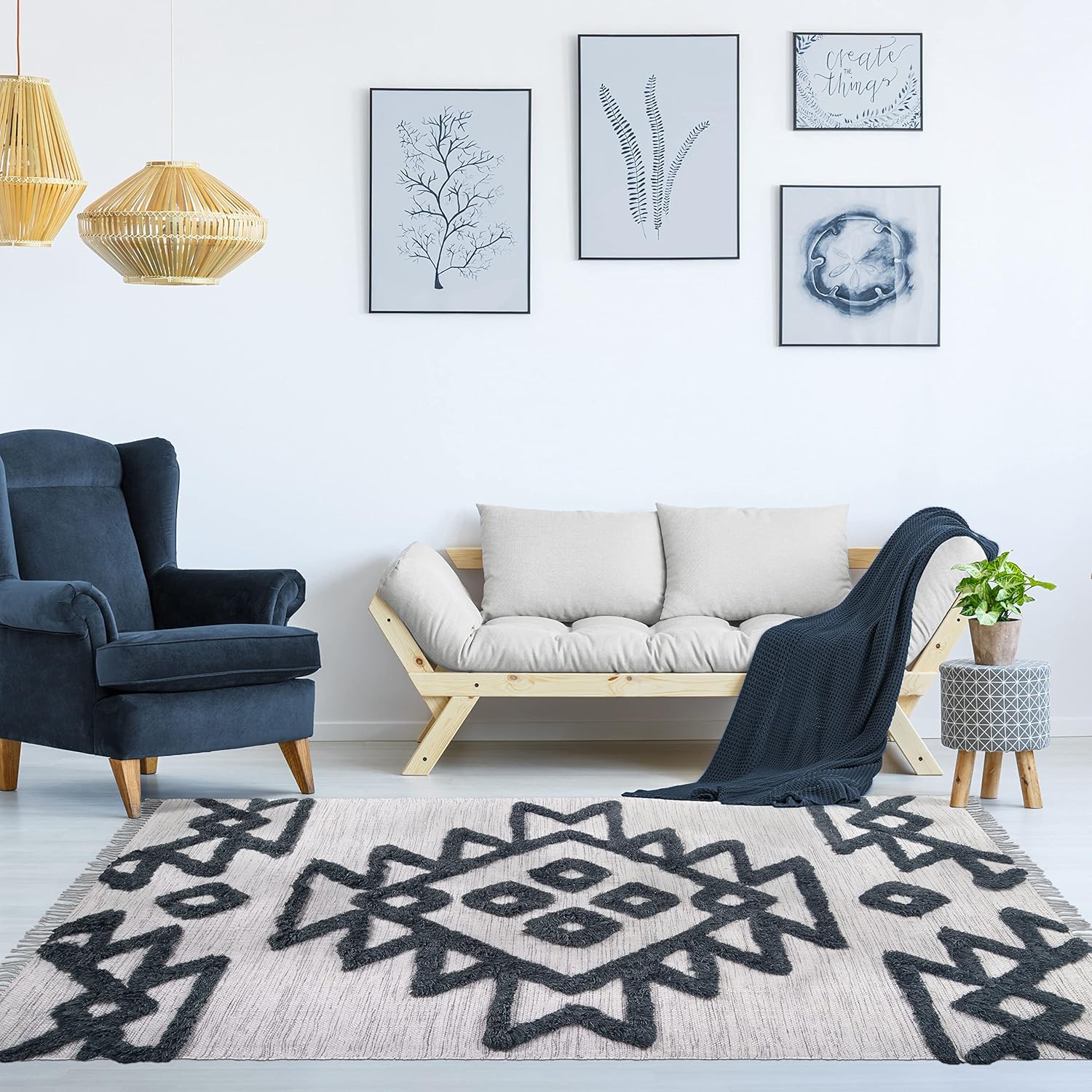Superior Alfombra de lana copetuda a mano para interiores, decoración geométrica del hogar para sala de estar, cocinacomedor, dormitorio, oficina,